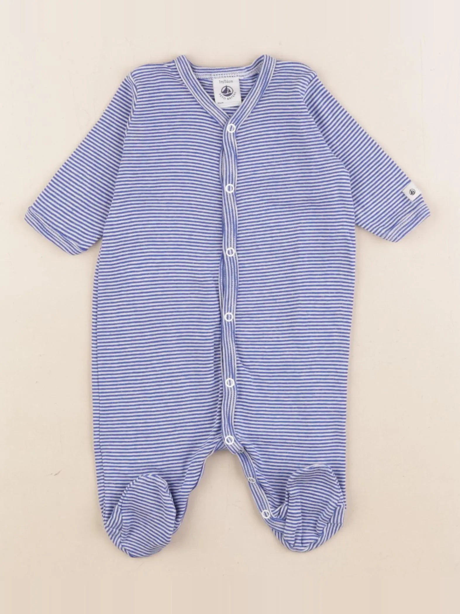 Petit Bateau - pyjama coton bleu, blanc - 1 mois