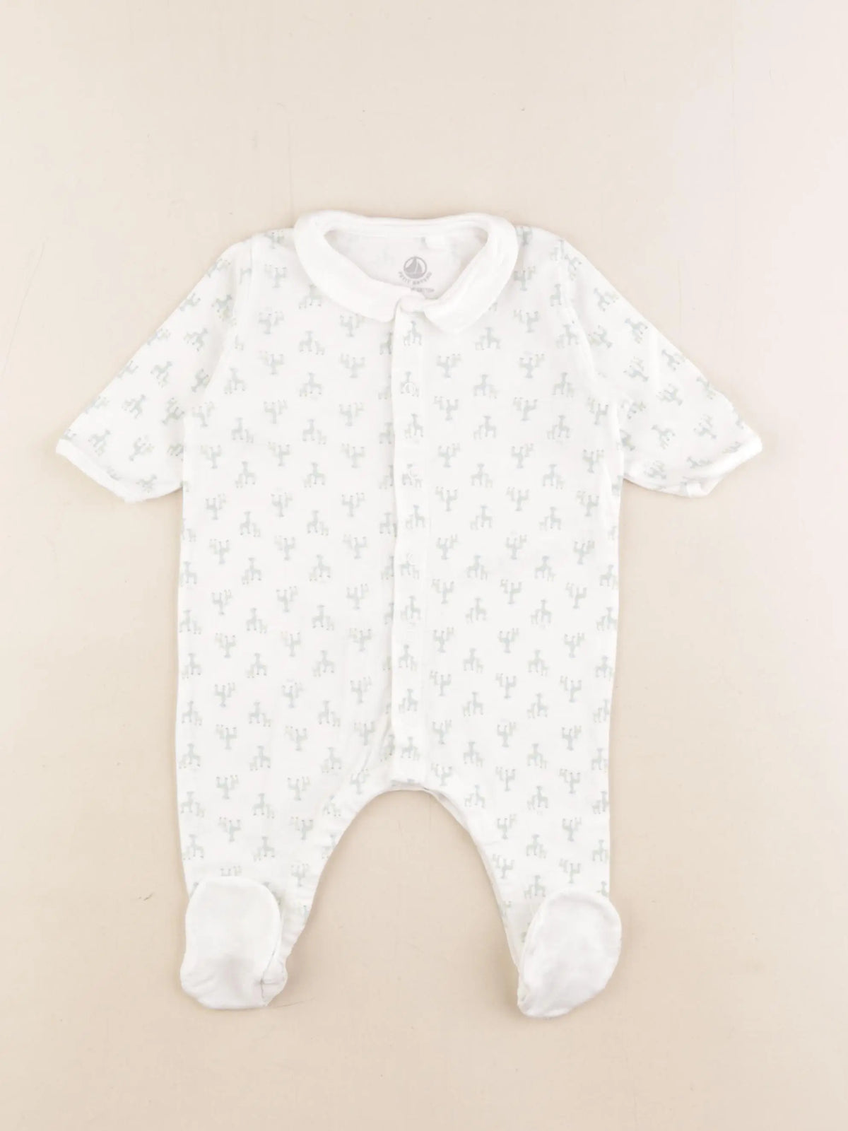 Petit Bateau - pyjama coton blanc, vert - 3 mois