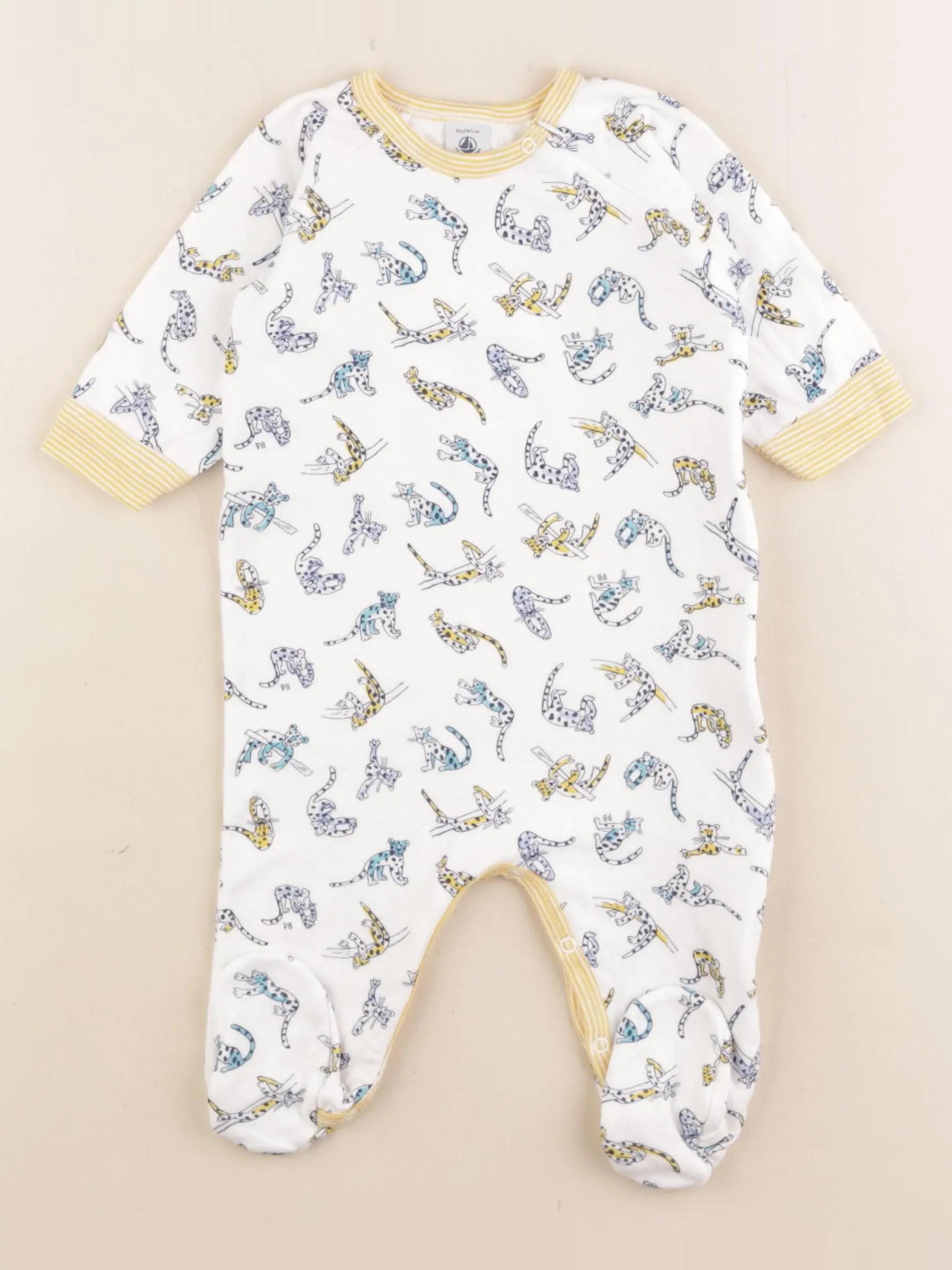 Petit Bateau - pyjama coton blanc, jaune - 6 mois