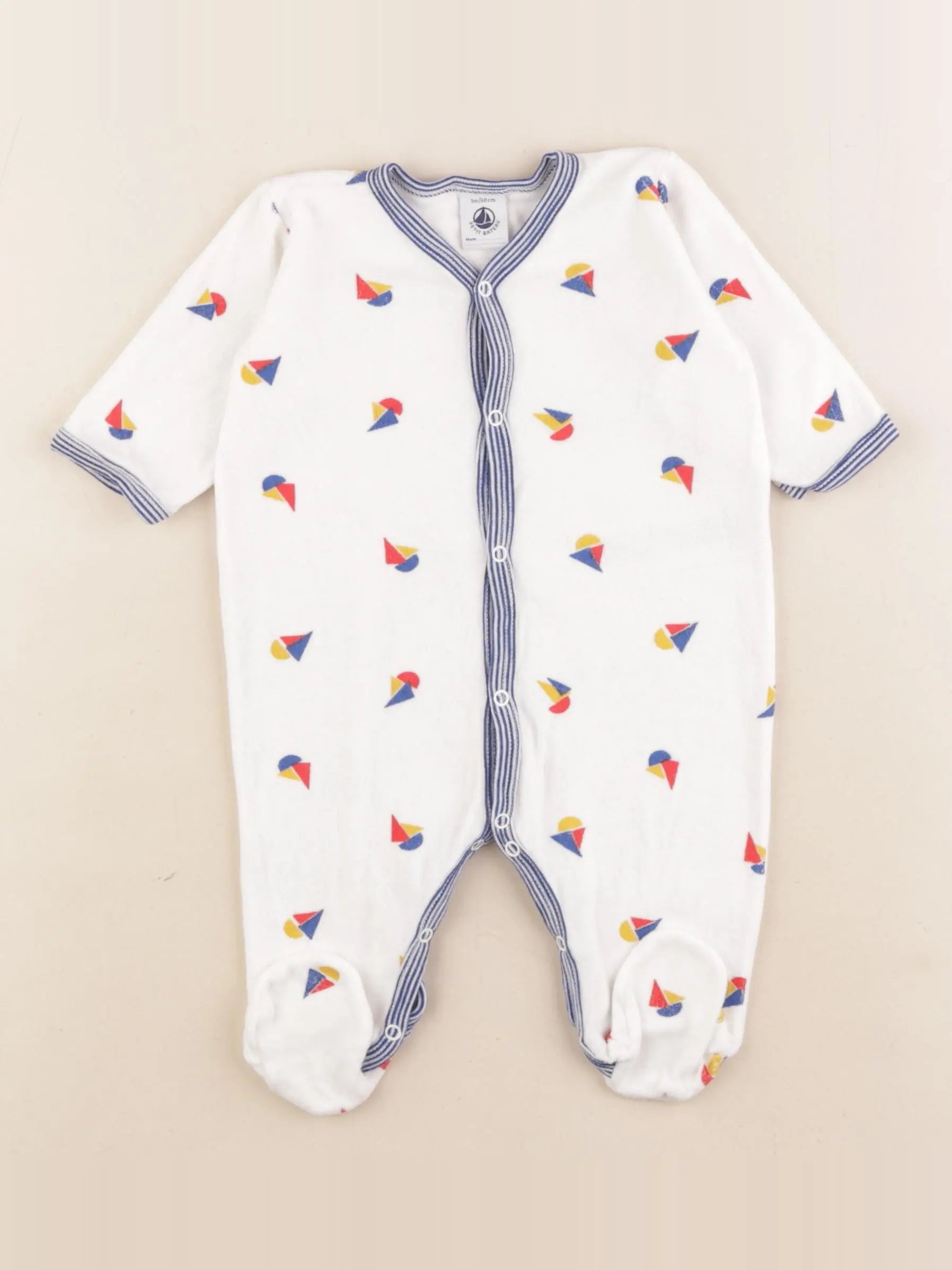 Petit Bateau - pyjama velours blanc, bleu - 3 mois