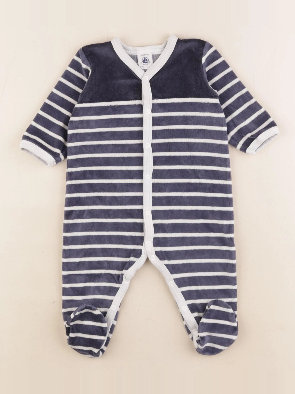 Petit Bateau - pyjama velours bleu, blanc - 6 mois