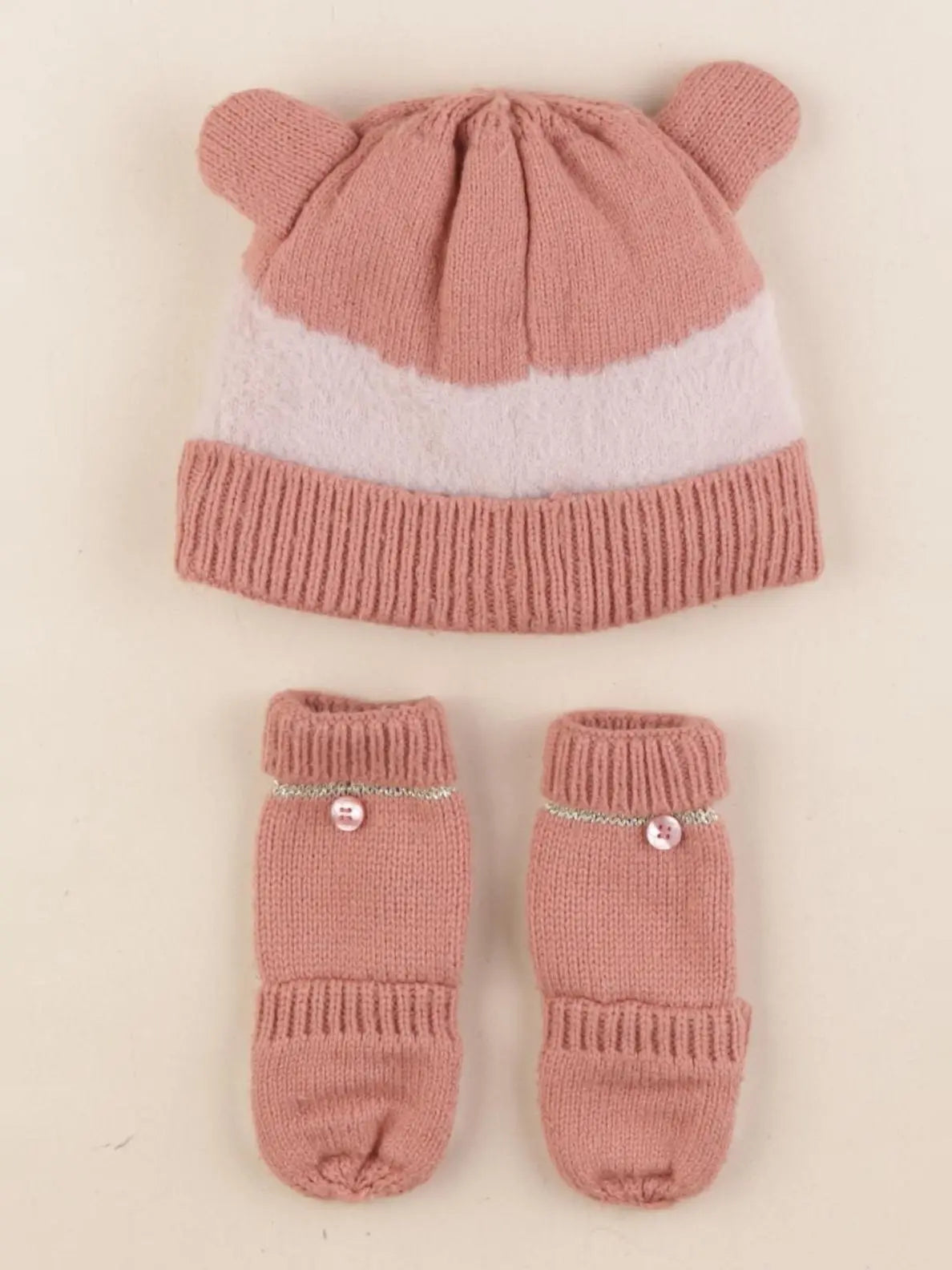 Vertbaudet - ensemble bonnet/moufles rose - 2/3 ans