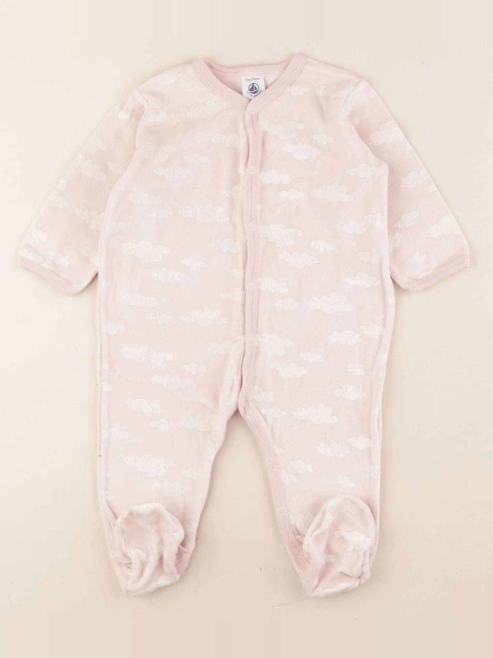 Petit Bateau - pyjama velours rose - 1 an