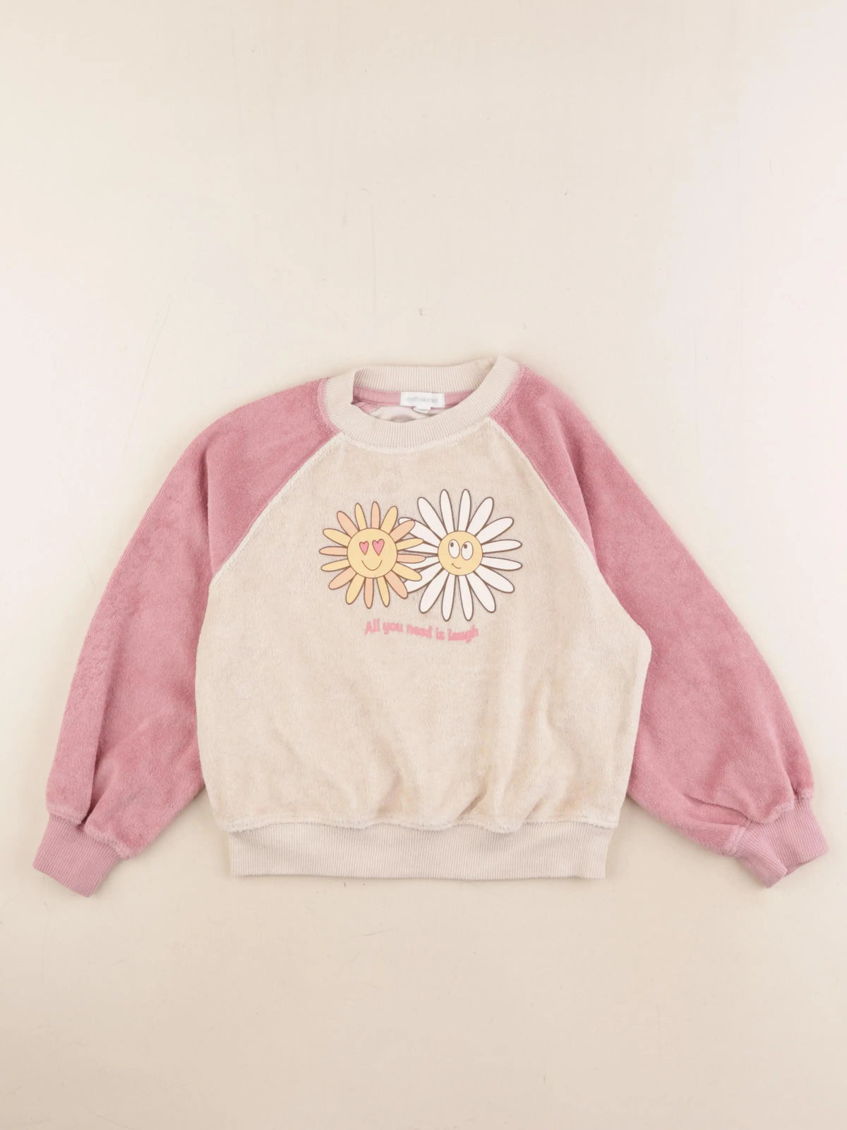 Vertbaudet - sweat éponge beige, rose - 4 ans