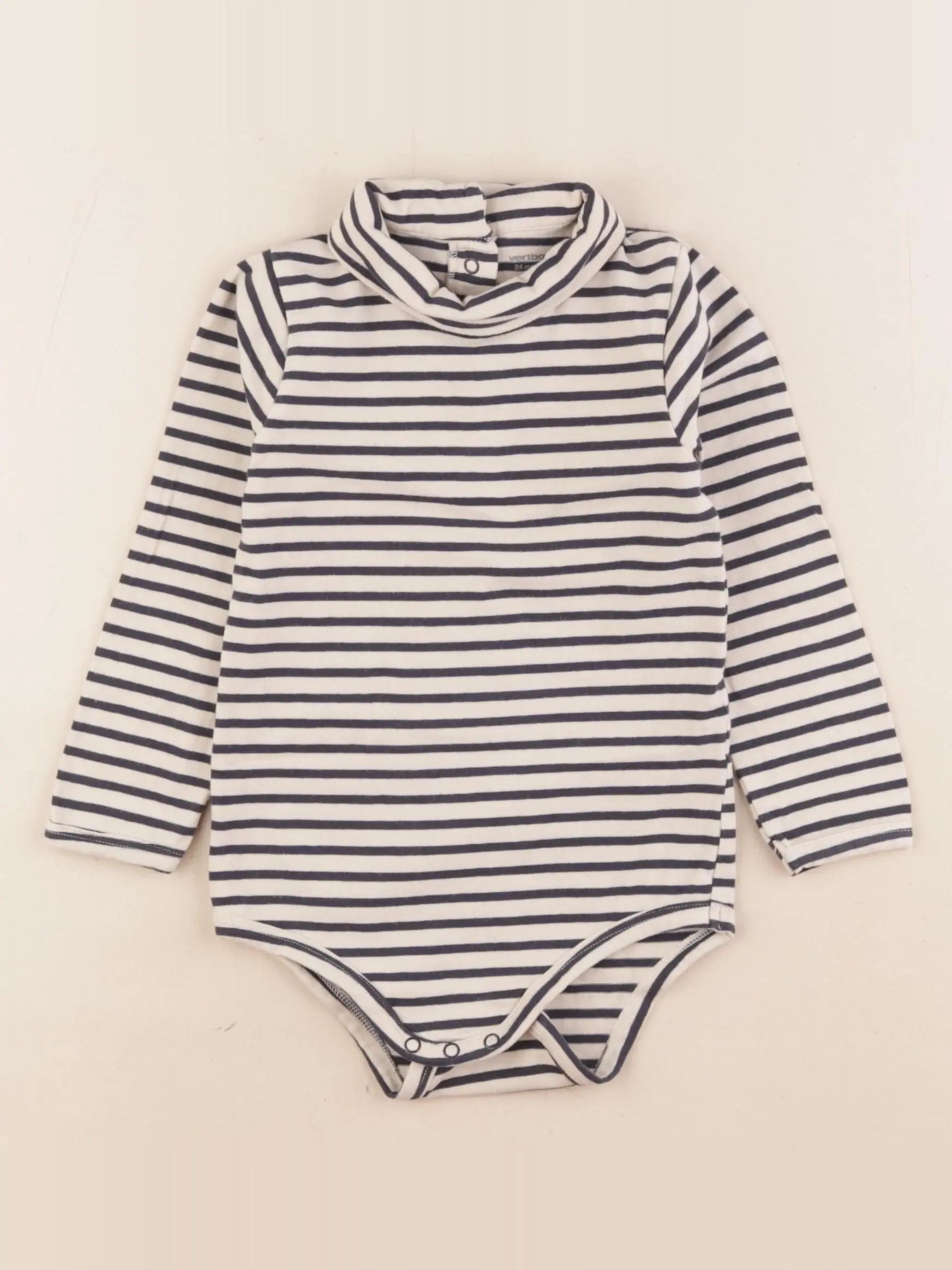 Vertbaudet - body à col beige, bleu - 2 ans