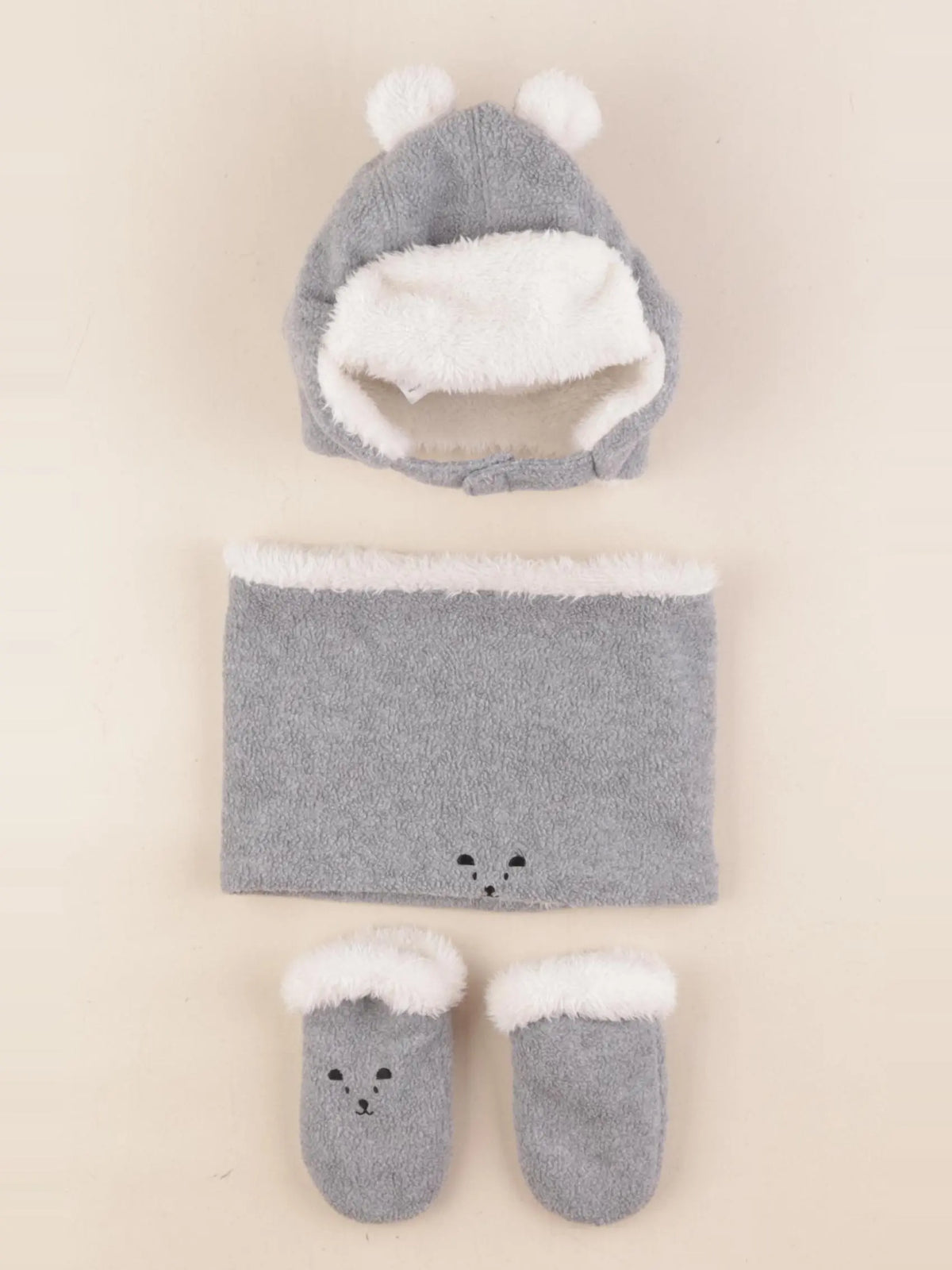 Vertbaudet - ensemble bonnet/moufles/tour de cou gris - 12/18 mois