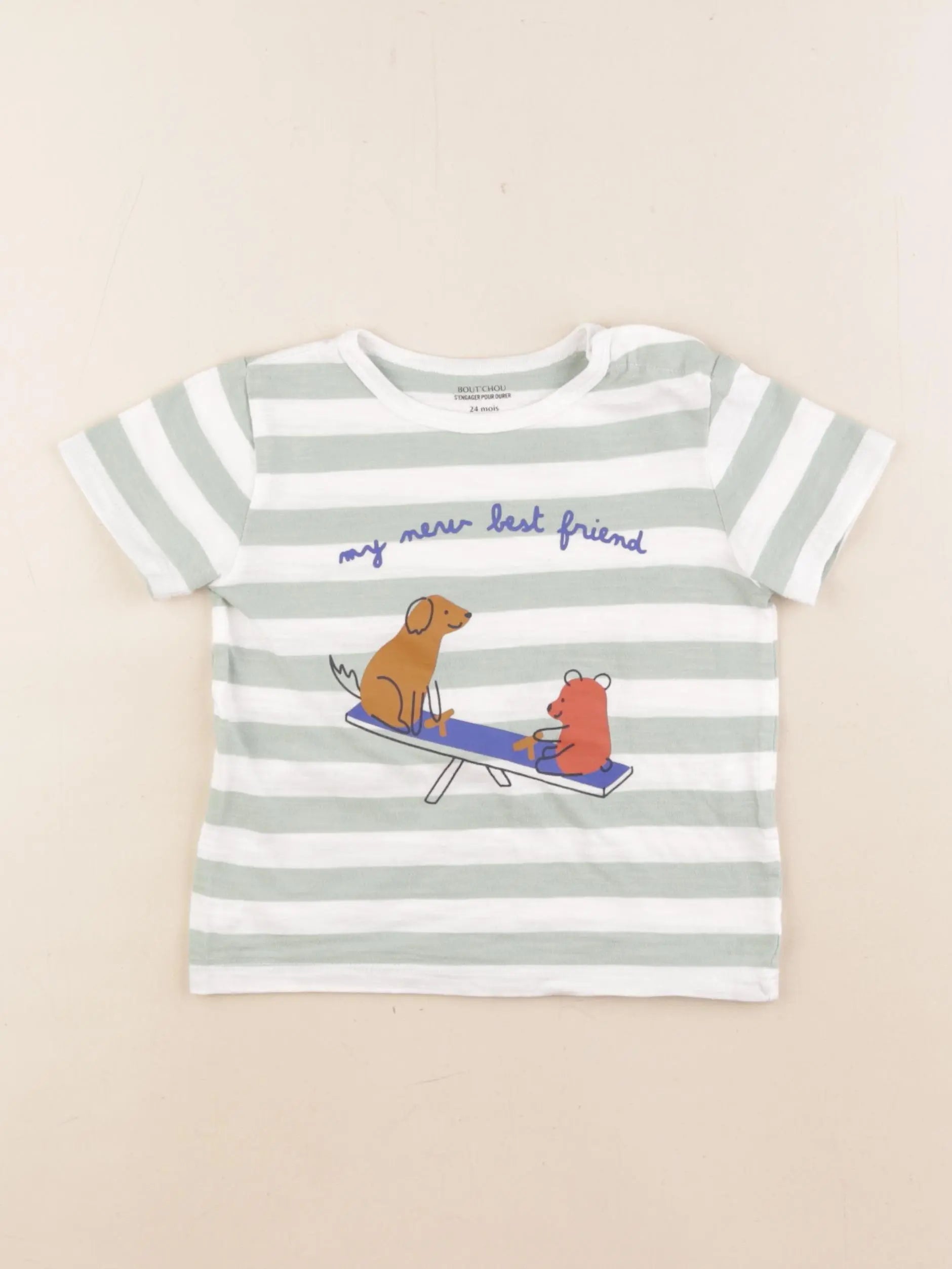 Boutchou - tee-shirt blanc, vert - 2 ans