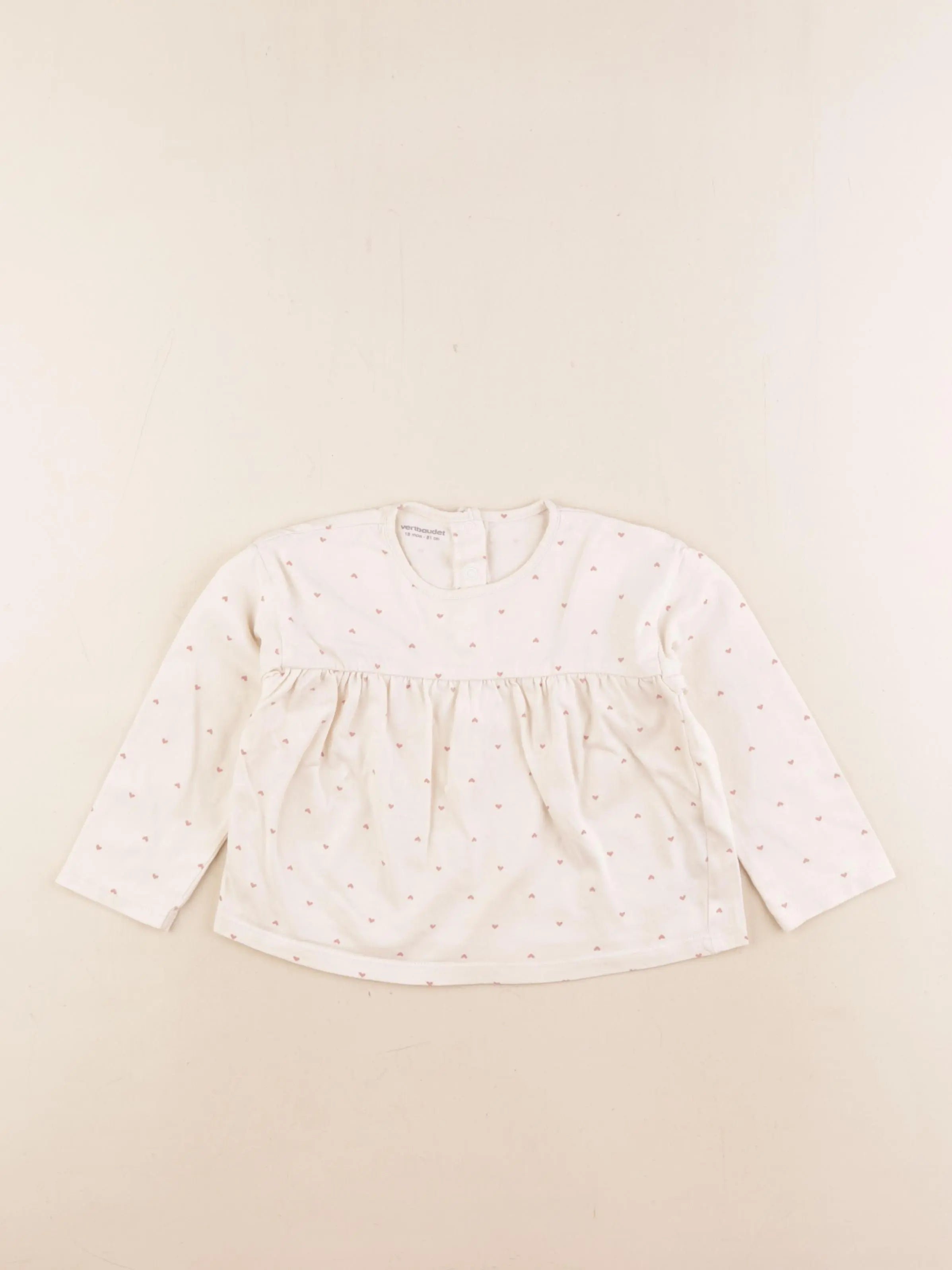 Vertbaudet - tee-shirt beige, rose - 18 mois