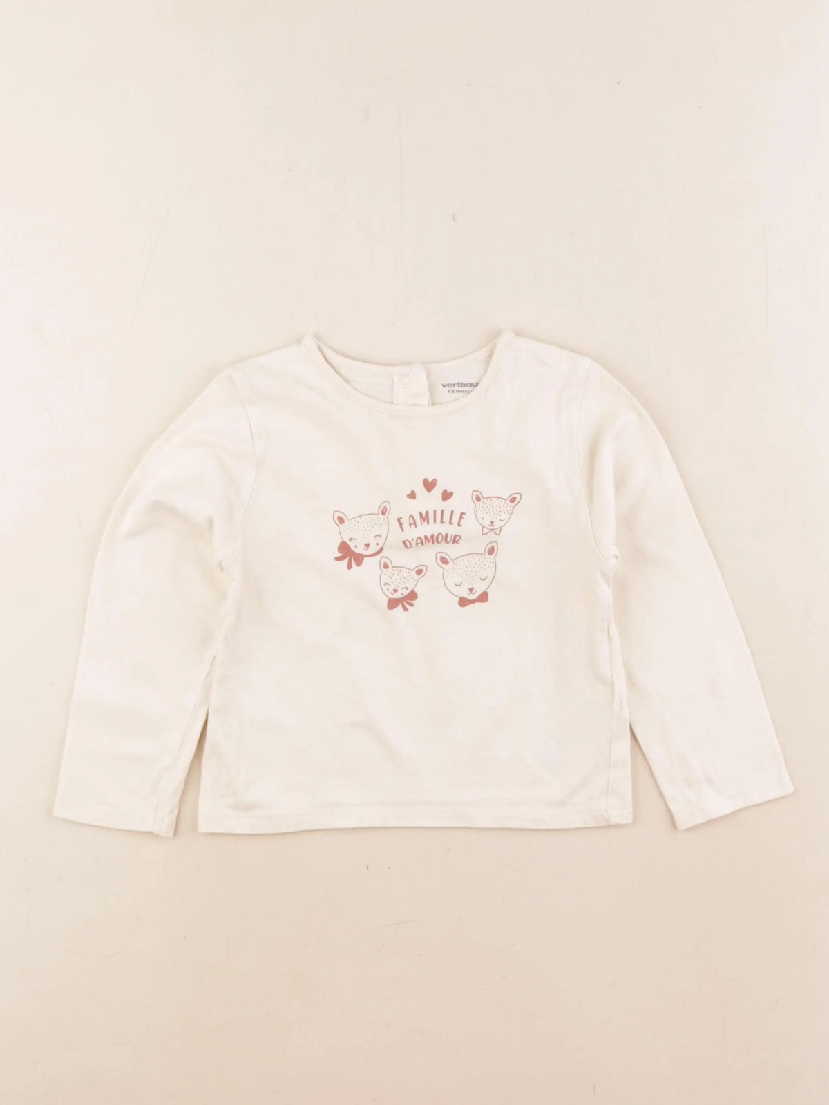 Vertbaudet - tee-shirt beige, rose - 18 mois