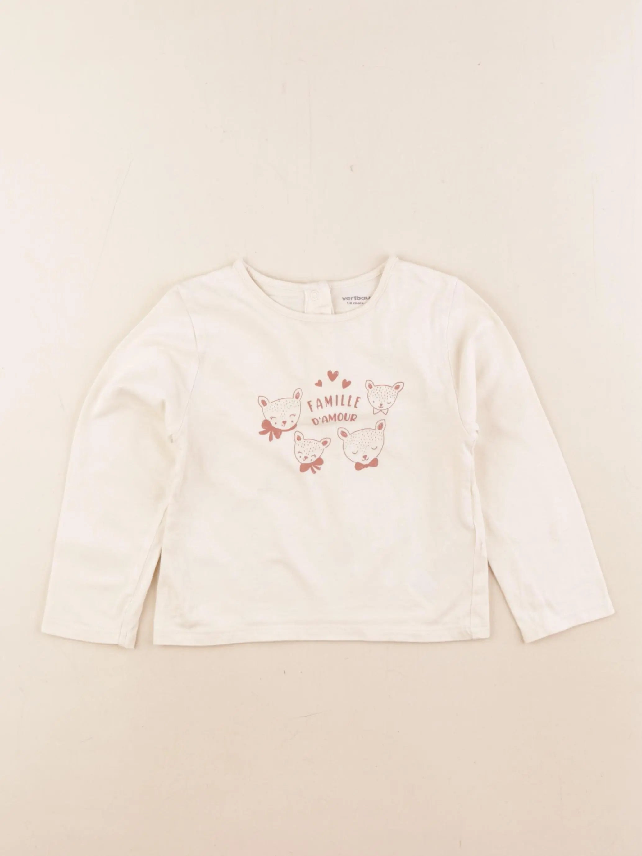 Vertbaudet - tee-shirt beige, rose - 18 mois