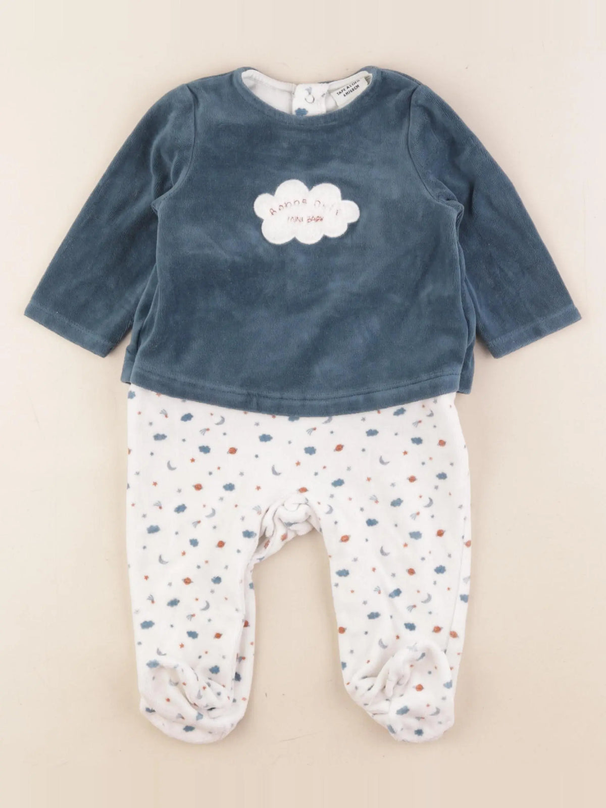 Tape à l'oeil - pyjama velours blanc, vert - 6 mois