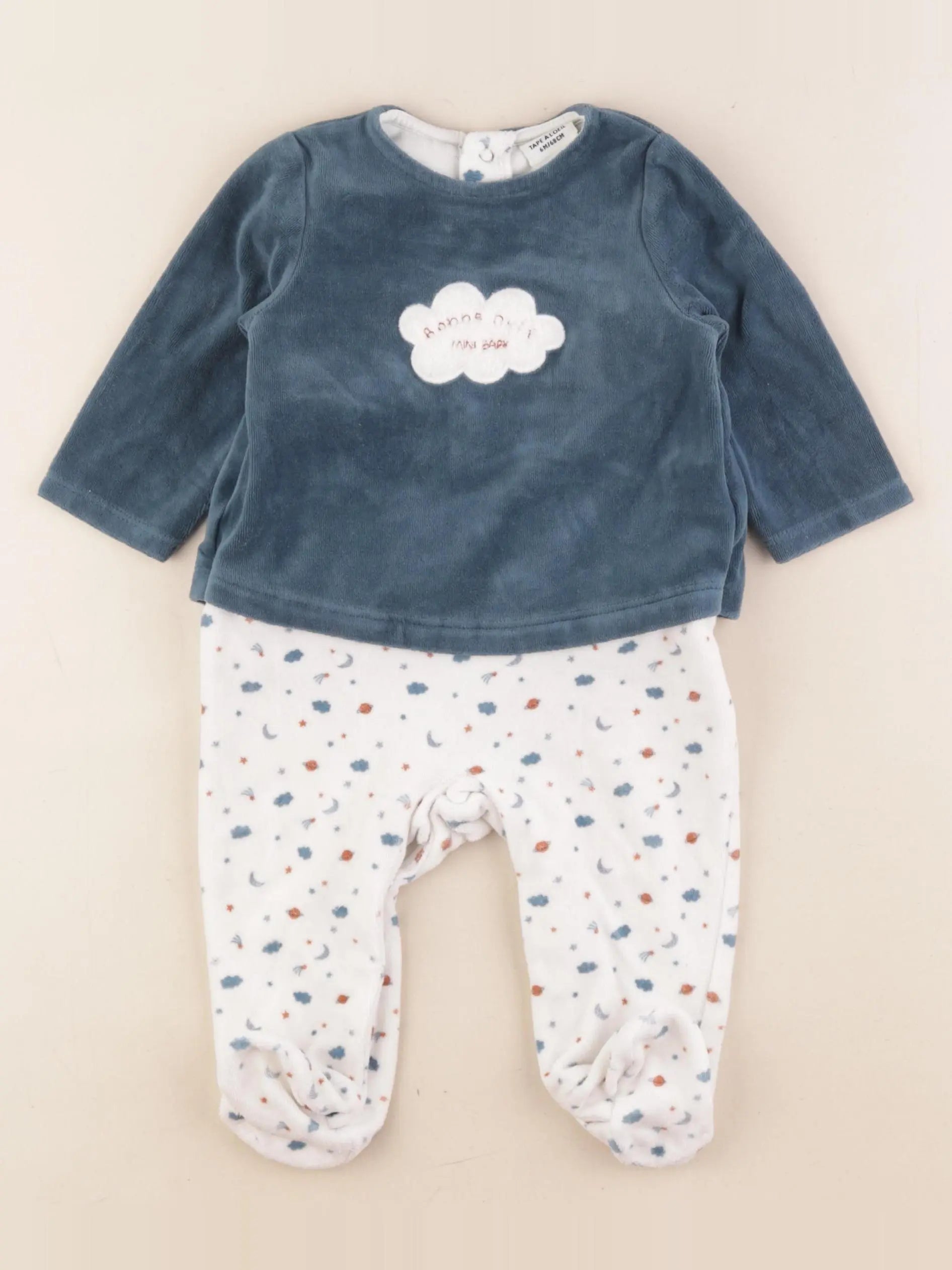 Tape à l'oeil - pyjama velours blanc, vert - 6 mois