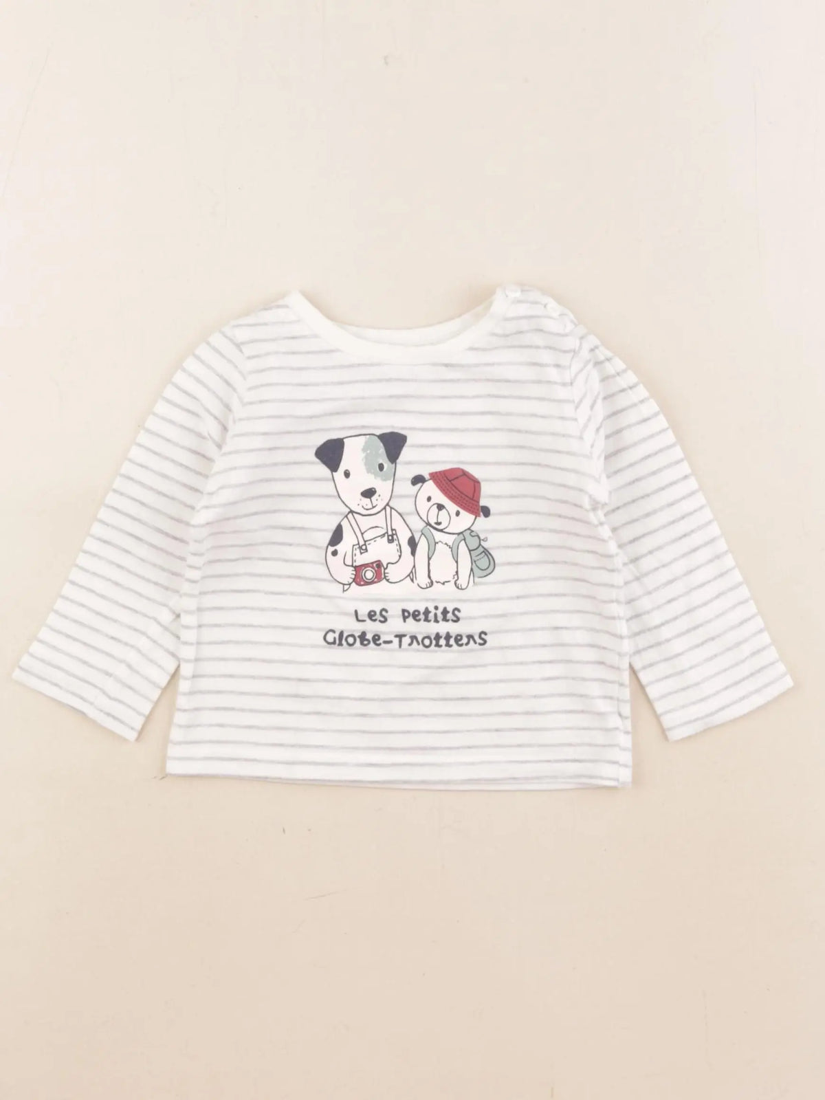 Vertbaudet - tee-shirt blanc, gris - 6 mois