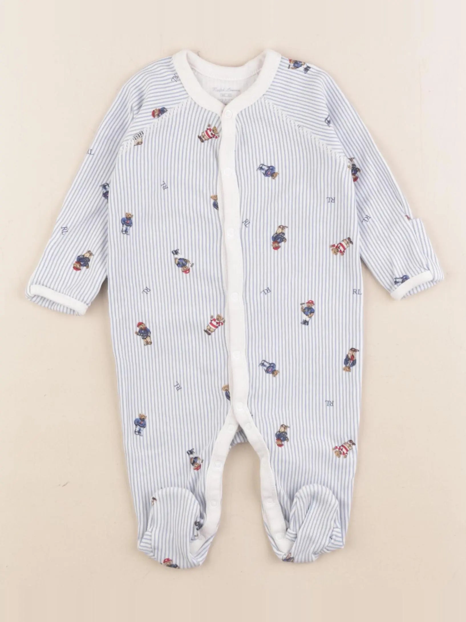 Ralph Lauren - pyjama coton blanc, bleu - 3 mois