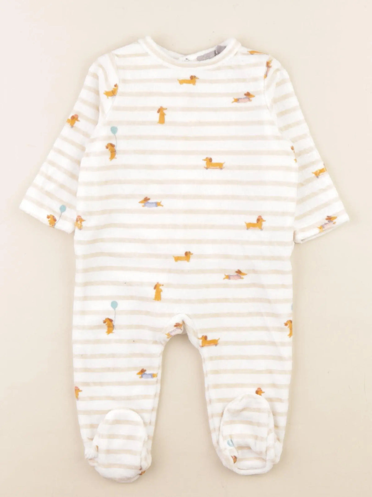 Boutchou - pyjama velours beige, blanc - 3 mois
