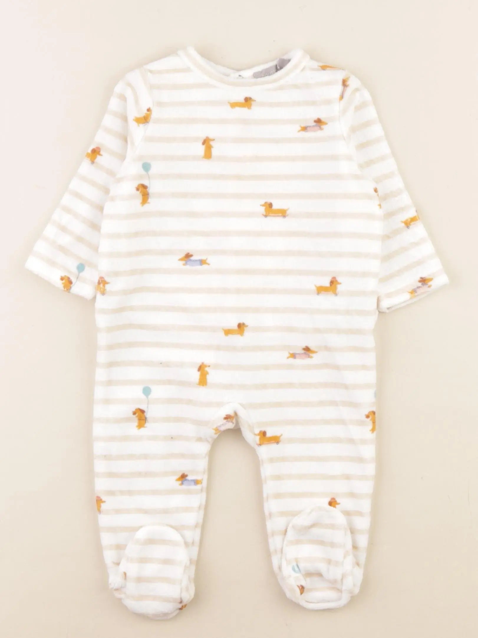 Boutchou - pyjama velours beige, blanc - 3 mois