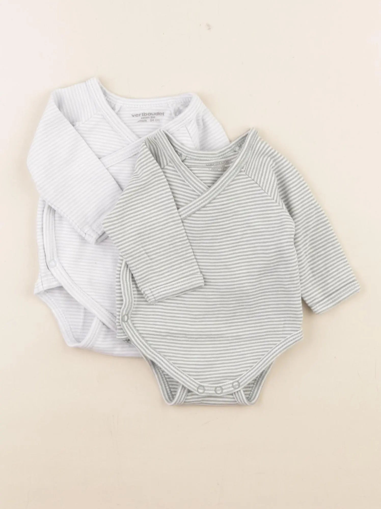 Vertbaudet - lot de 2 bodies en coton blanc, vert, bleu - 1 mois