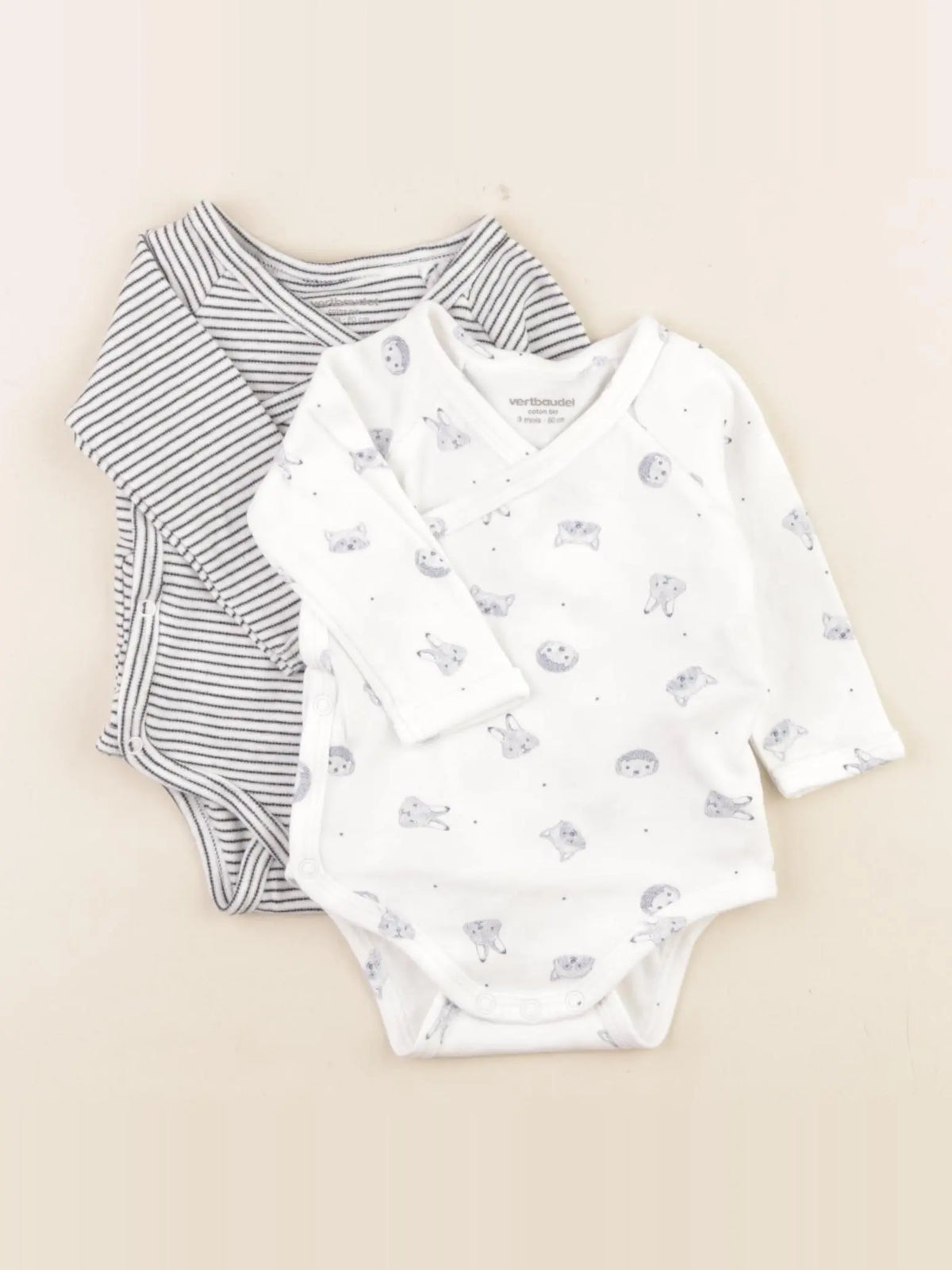Vertbaudet - lot de 2 bodies en coton blanc, bleu - 3 mois