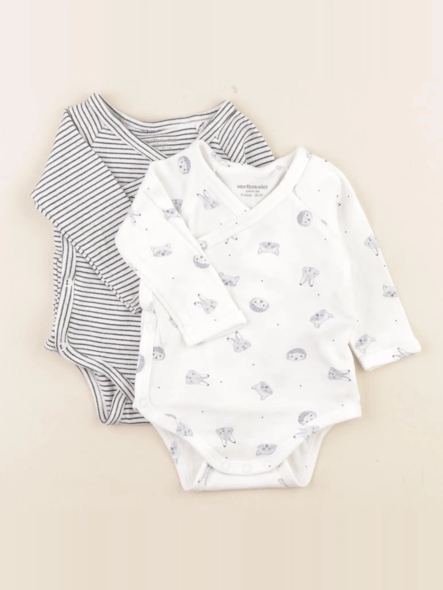 Vertbaudet - lot de 2 bodies en coton blanc, bleu - 3 mois