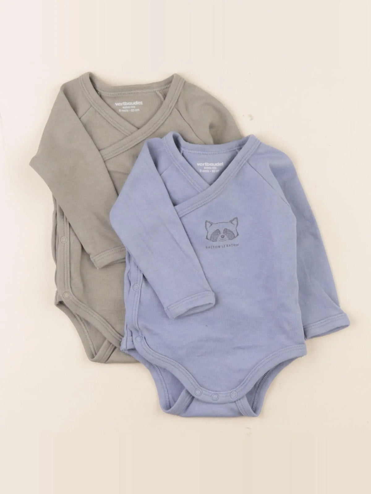 Vertbaudet - lot de 2 bodies en coton bleu, vert - 3 mois