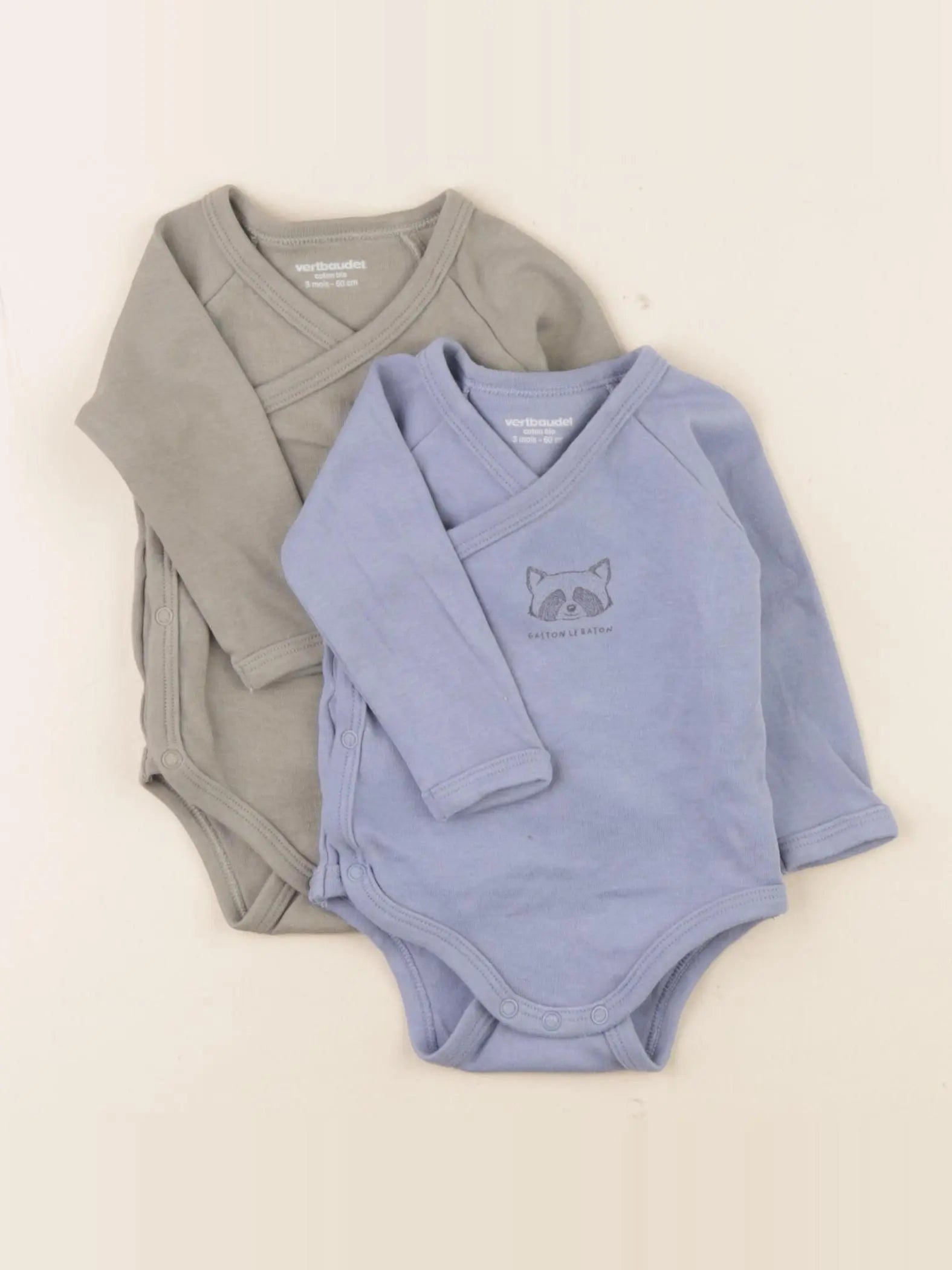 Vertbaudet - lot de 2 bodies en coton bleu, vert - 3 mois