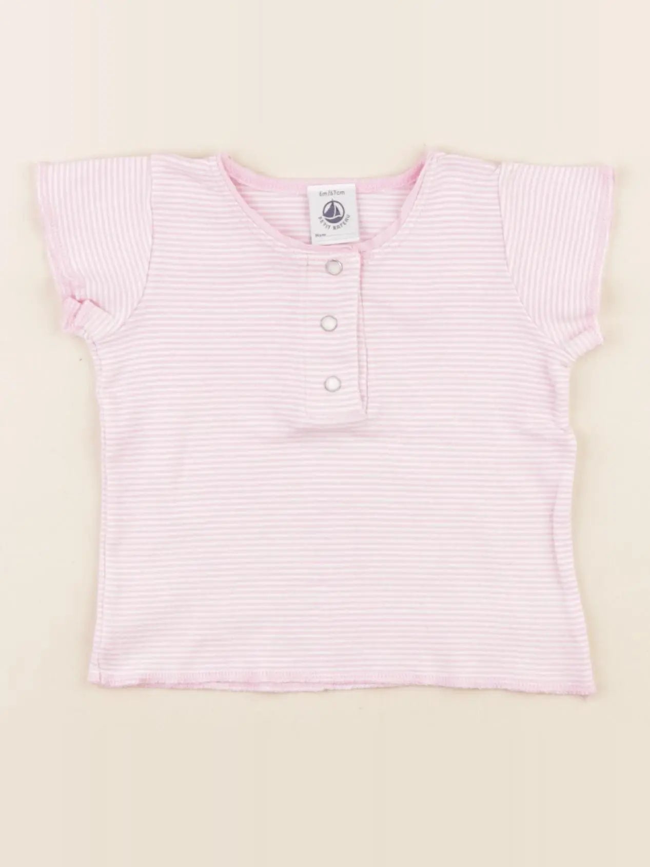Petit Bateau - tee-shirt blanc, rose - 6 mois