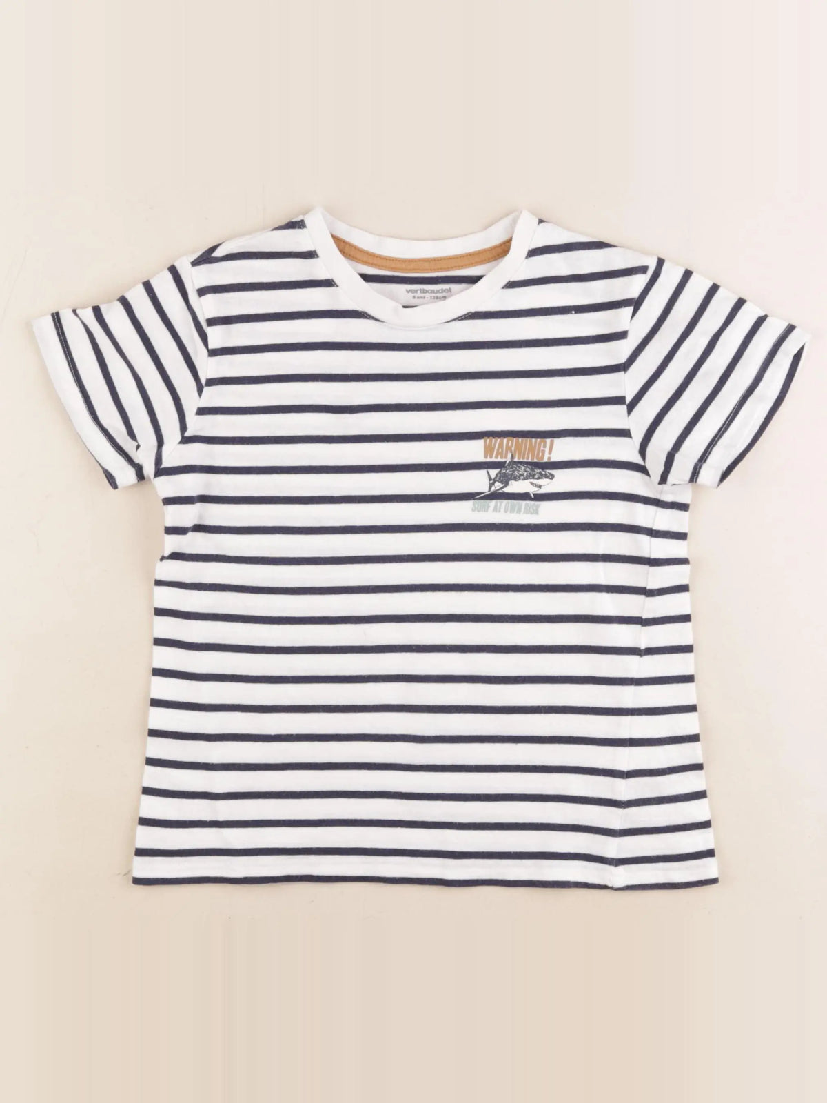 Vertbaudet - tee-shirt blanc, bleu - 8 ans