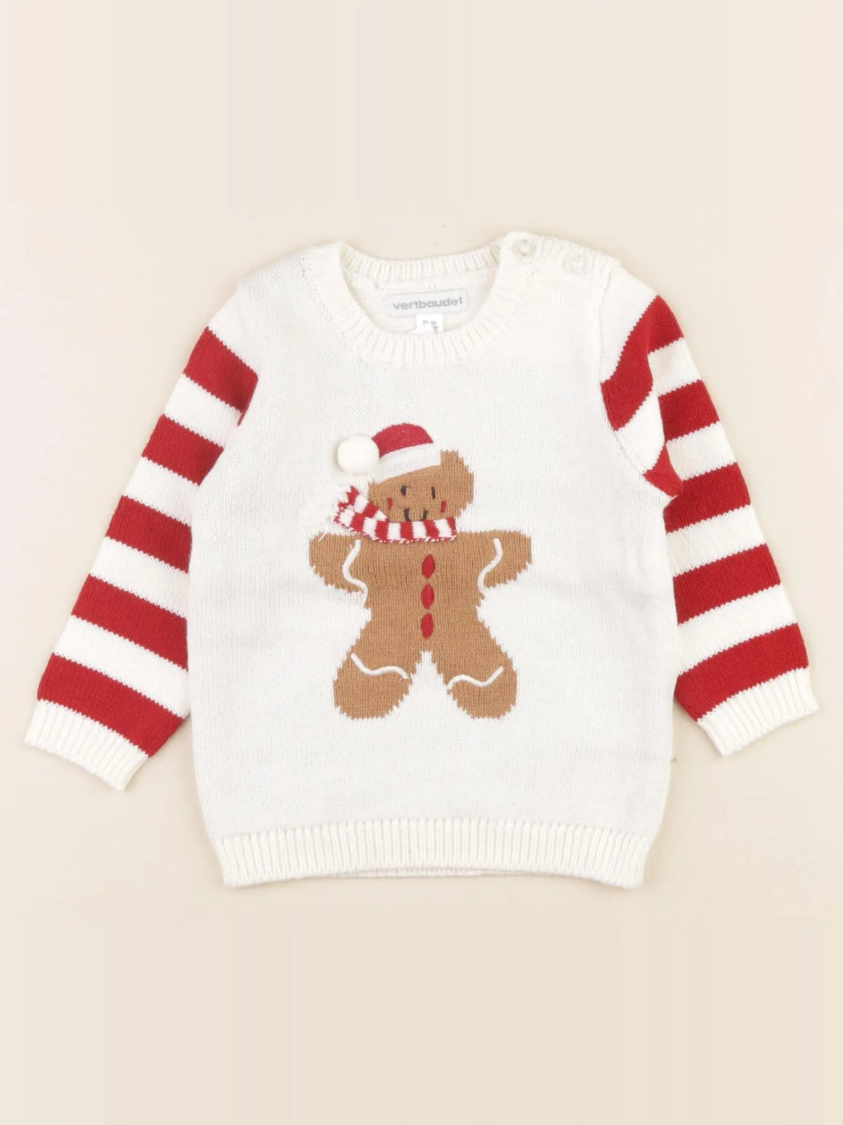 Vertbaudet - pull blanc, rouge - 9 mois