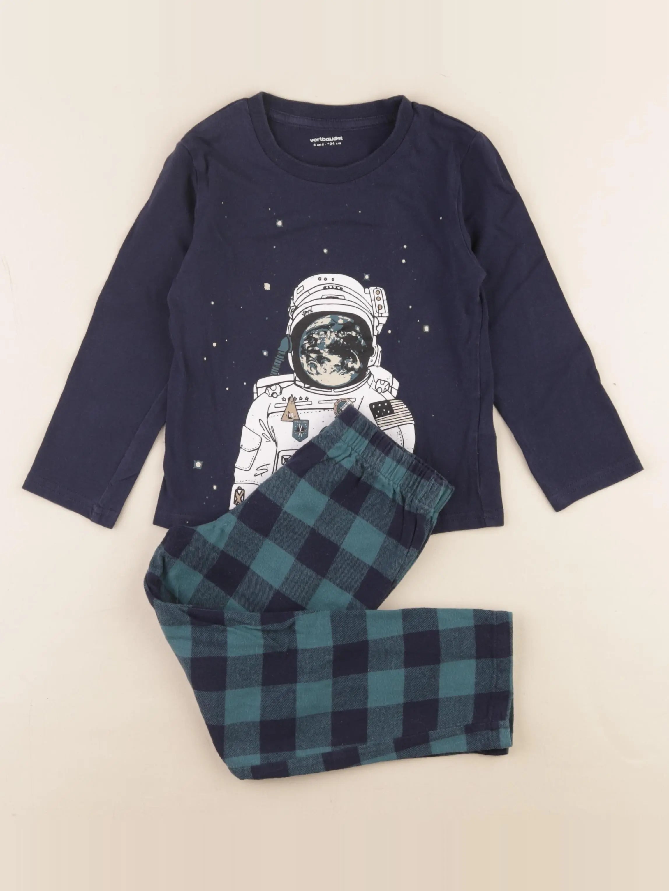 Vertbaudet - pyjama coton bleu, vert - 4 ans