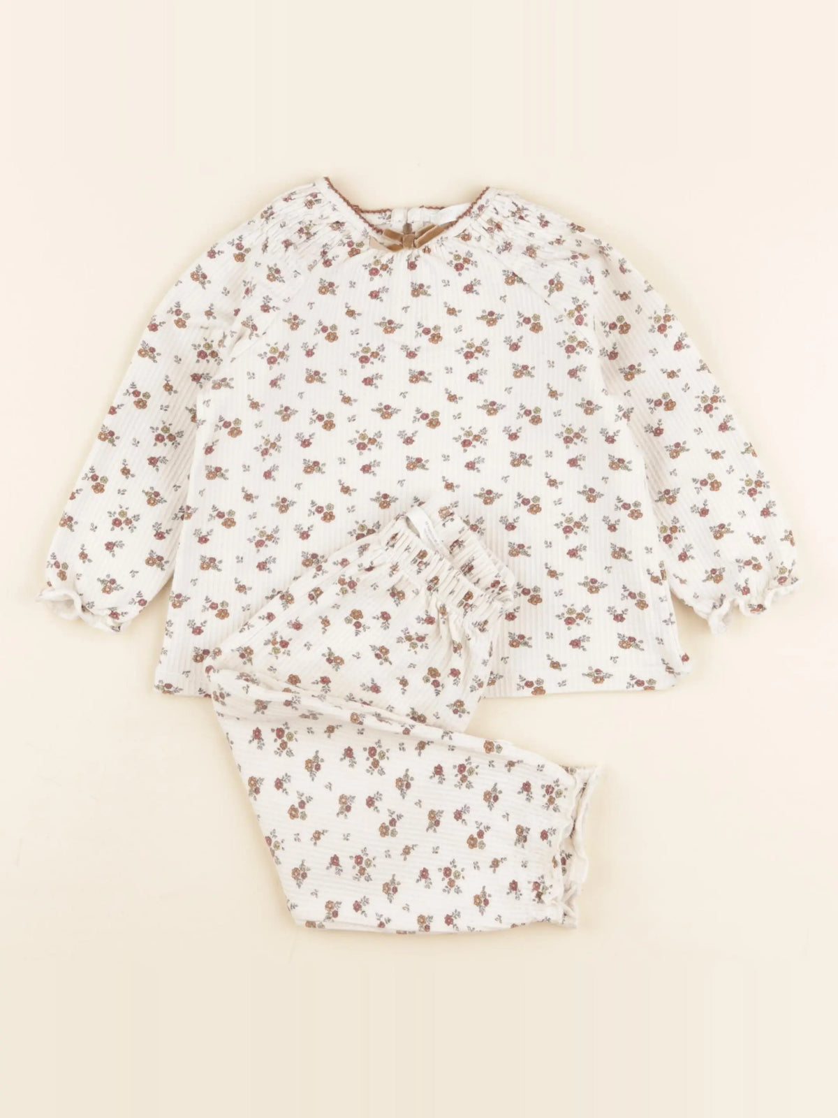 Zara - pyjama coton marron, blanc - 12/18 mois