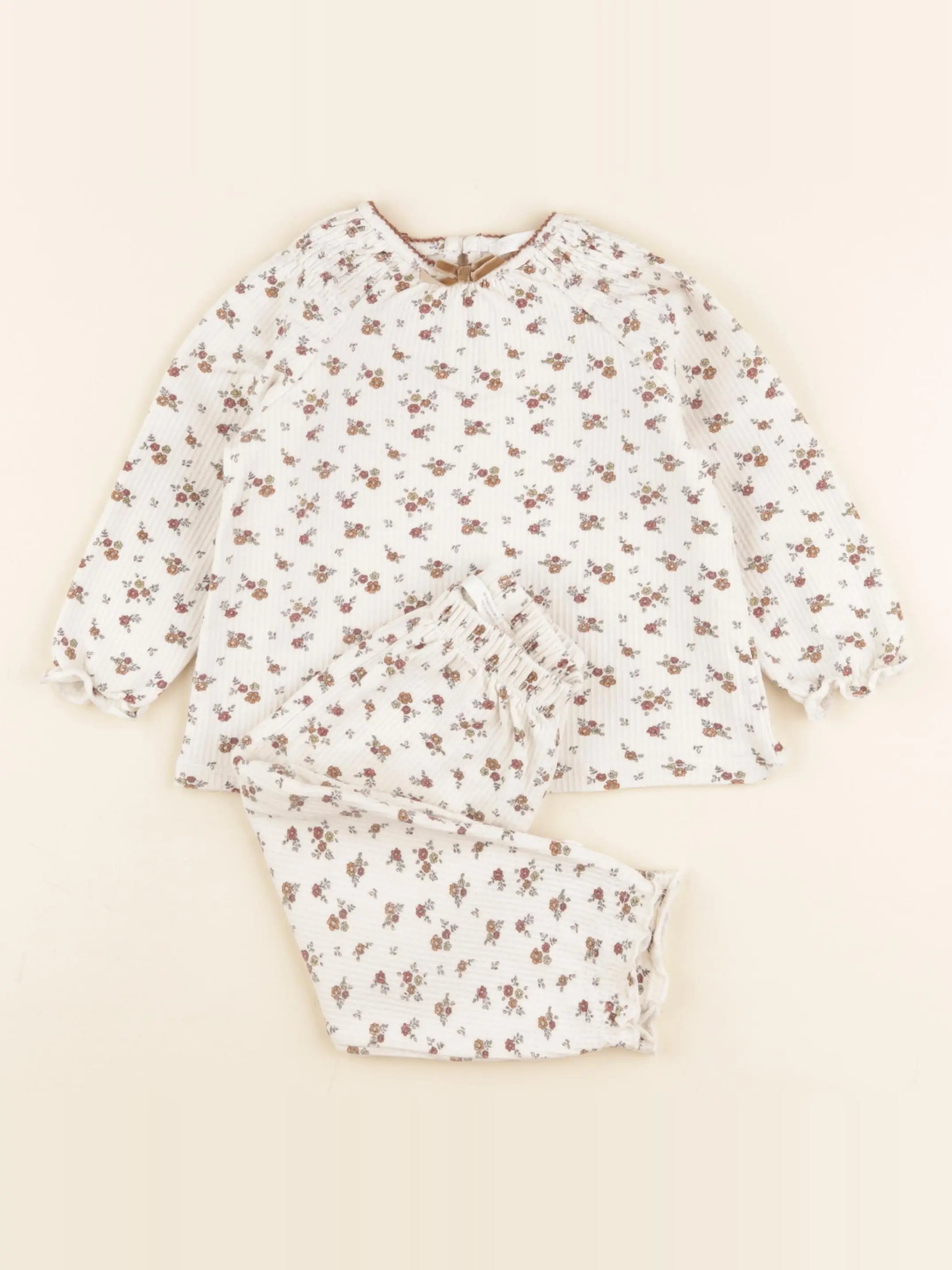 Zara - pyjama coton marron, blanc - 12/18 mois