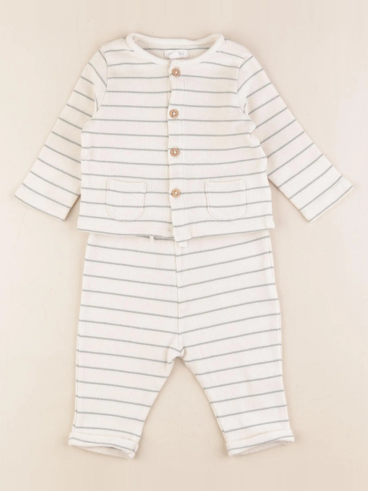 Vertbaudet - ensemble blanc, vert - 6 mois