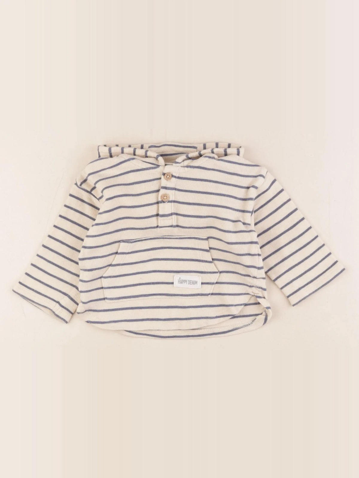 Vertbaudet - sweat beige, bleu - 9 mois