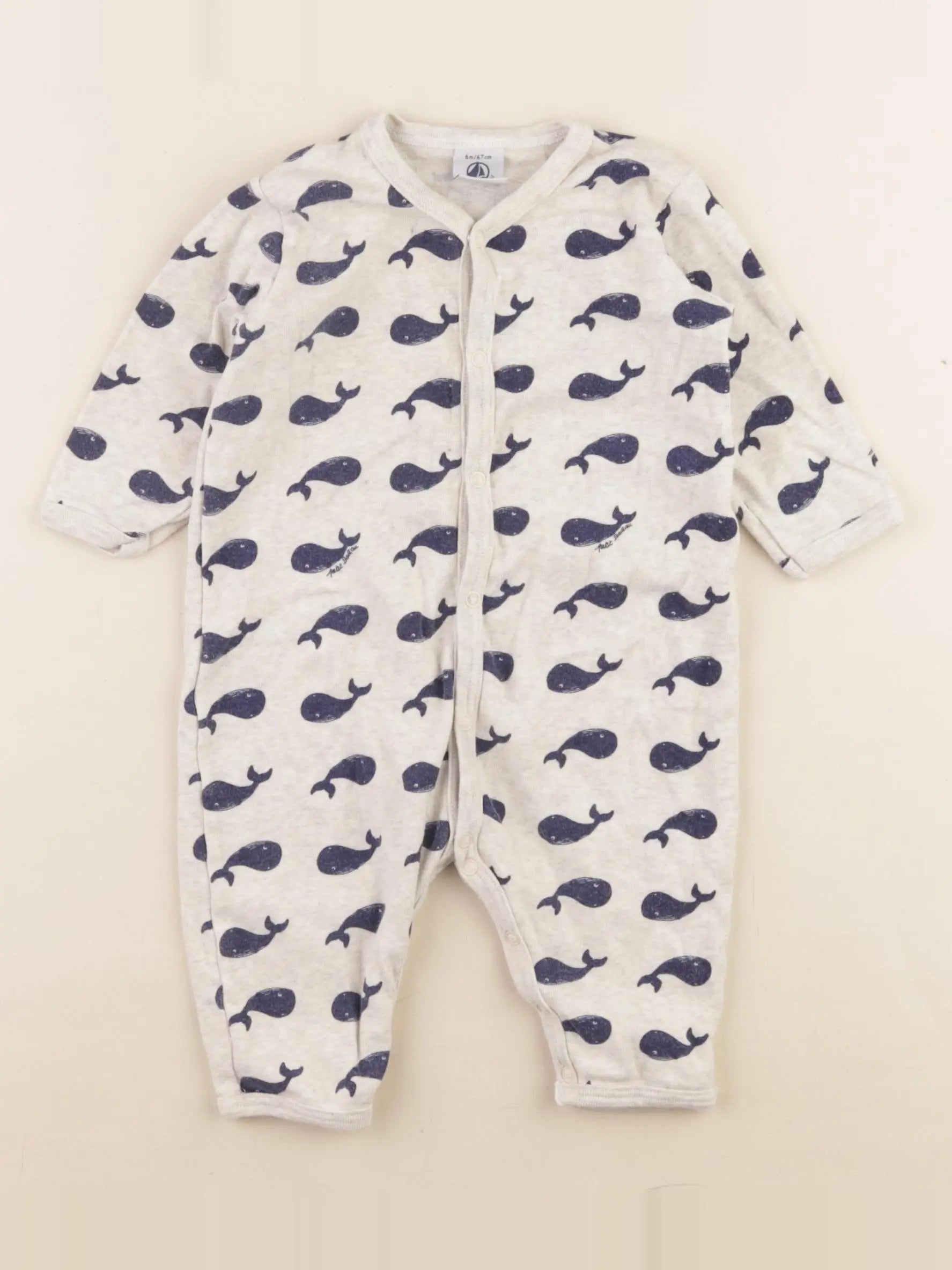 Petit Bateau - pyjama coton gris, bleu - 6 mois