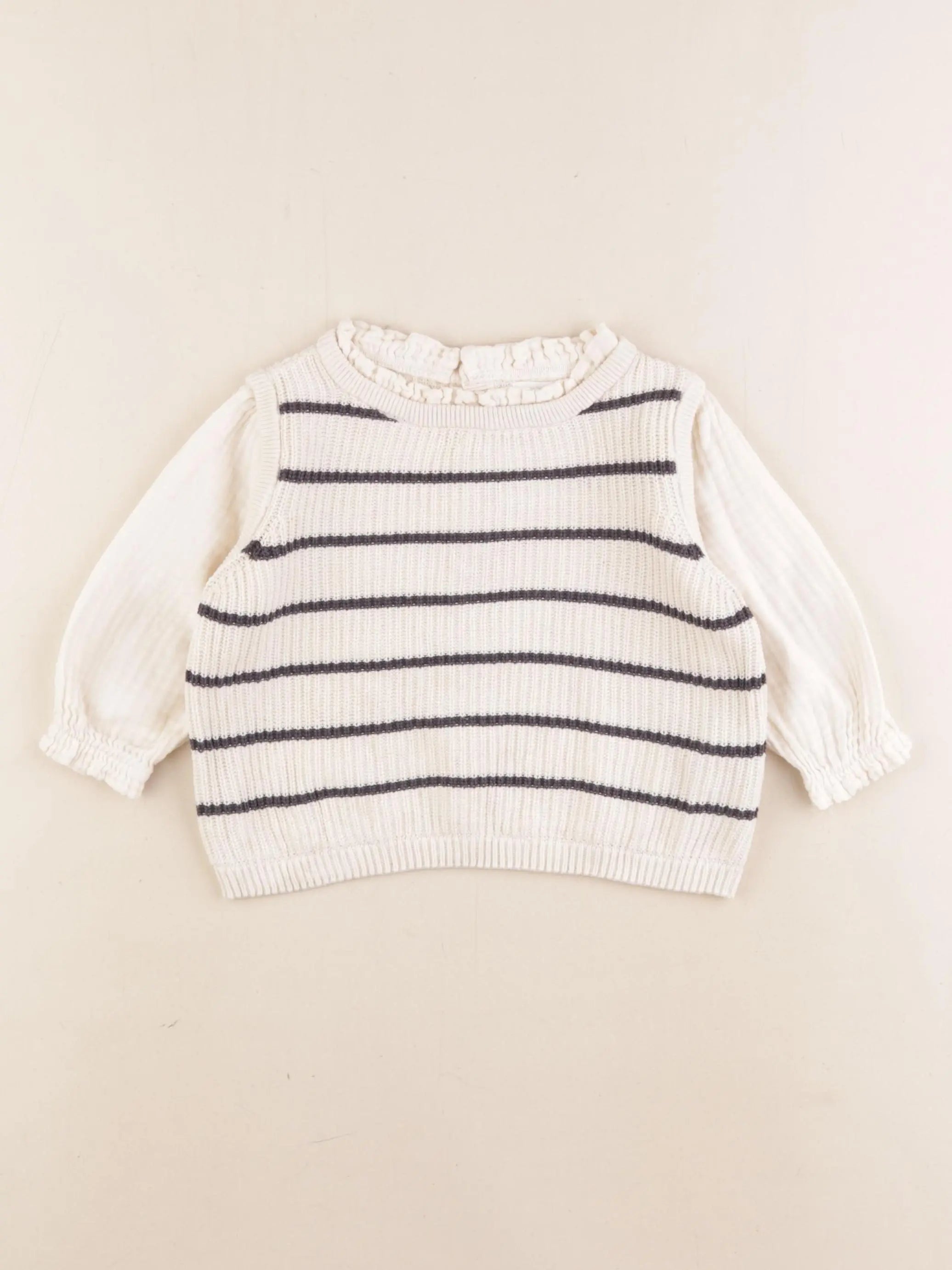 Vertbaudet - pull beige, gris - 9 mois