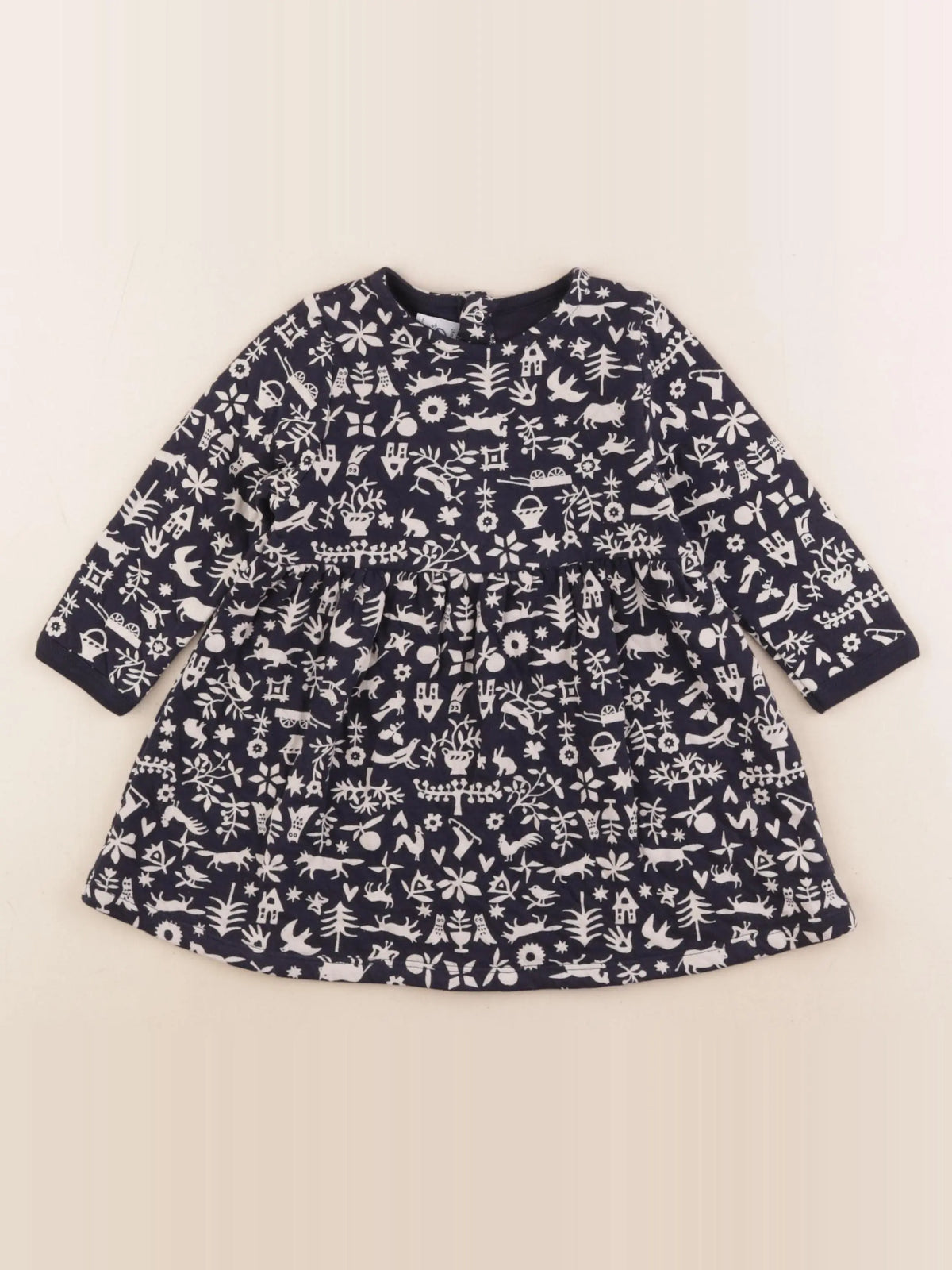 Petit Bateau - robe beige, bleu - 18 mois