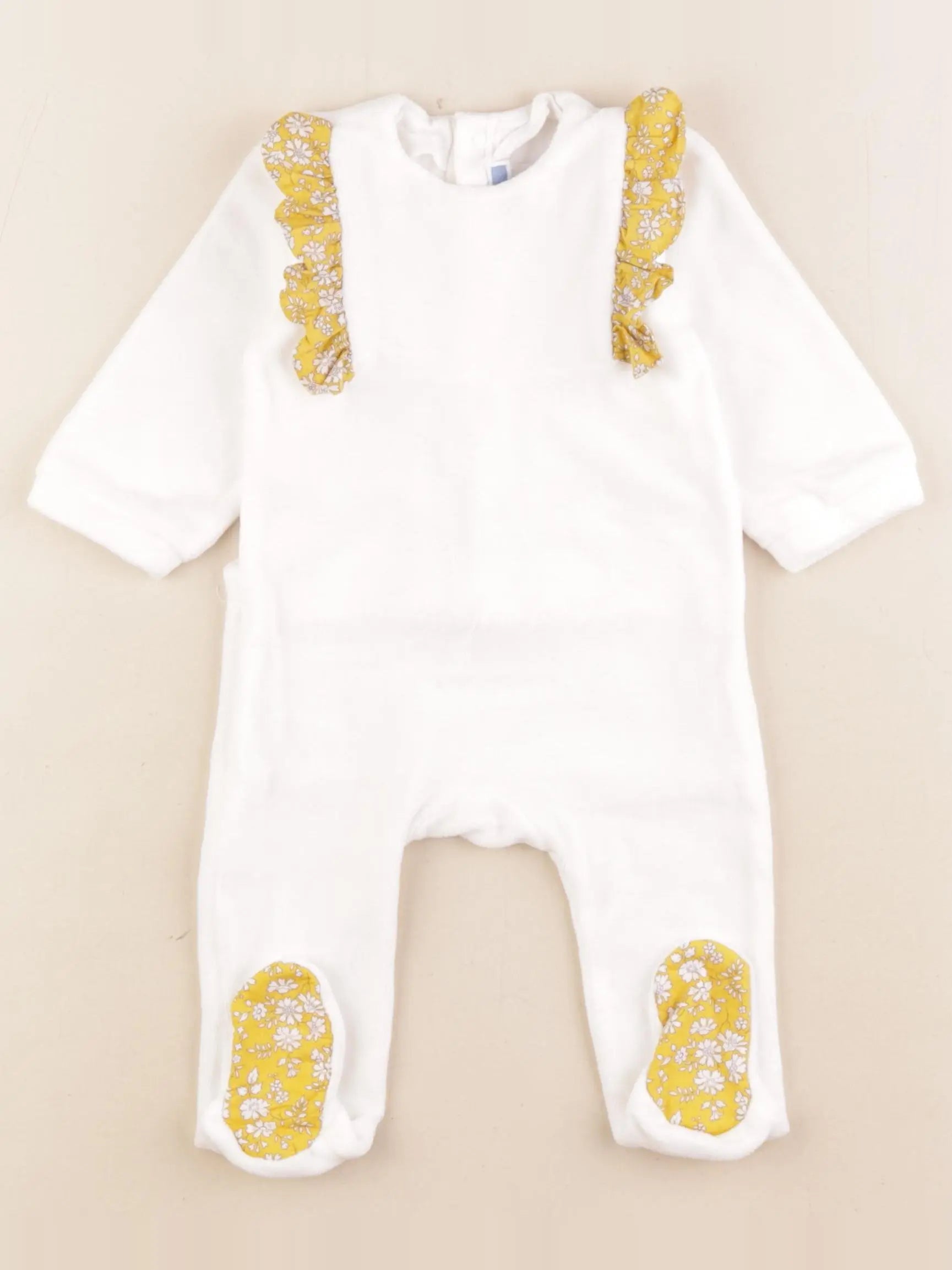 Jacadi - pyjama velours blanc, jaune - 6 mois