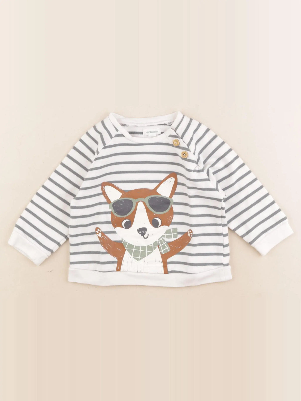 Vertbaudet - sweat blanc, vert - 18 mois
