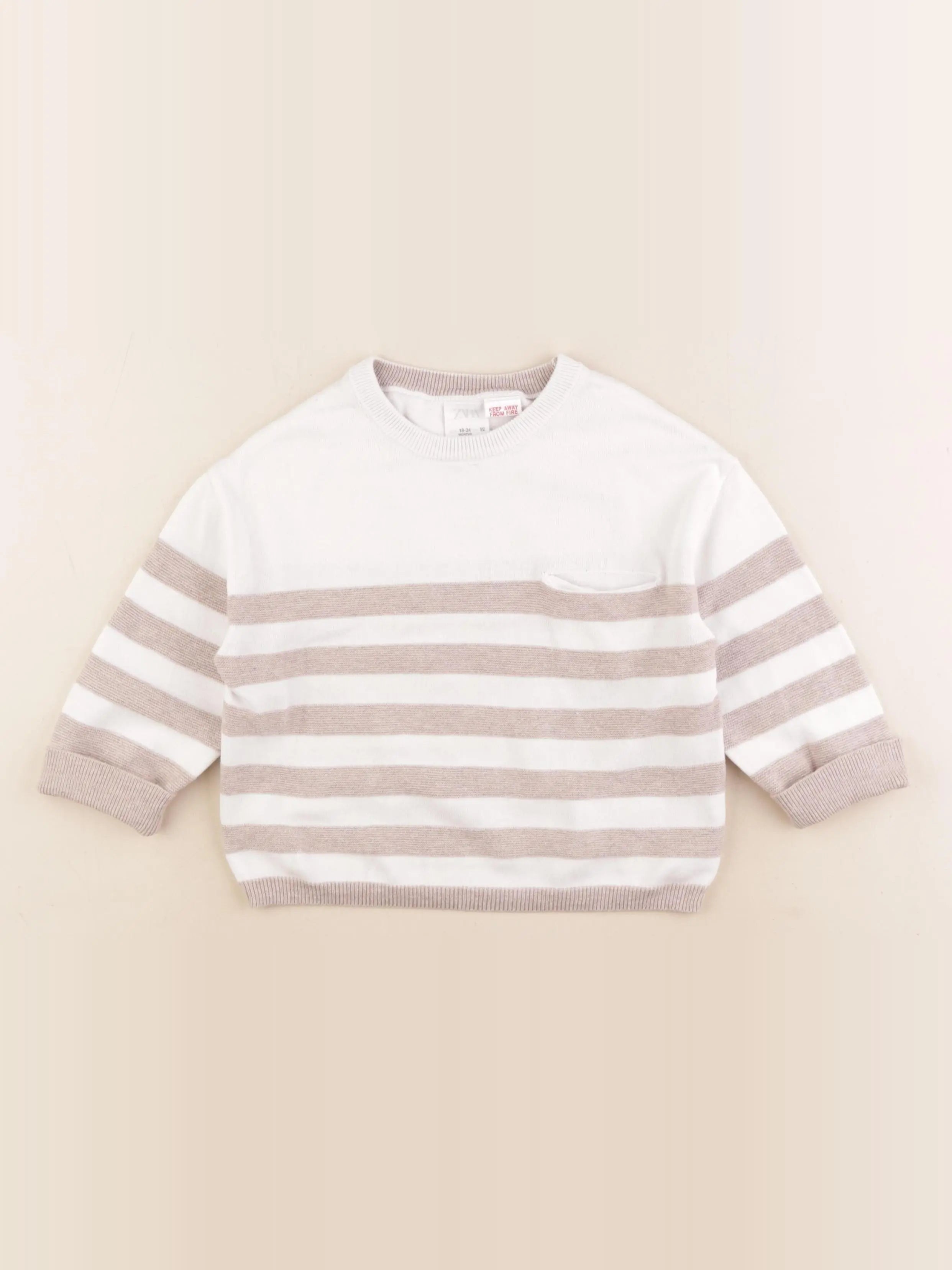Zara - pull blanc, beige - 18/24 mois