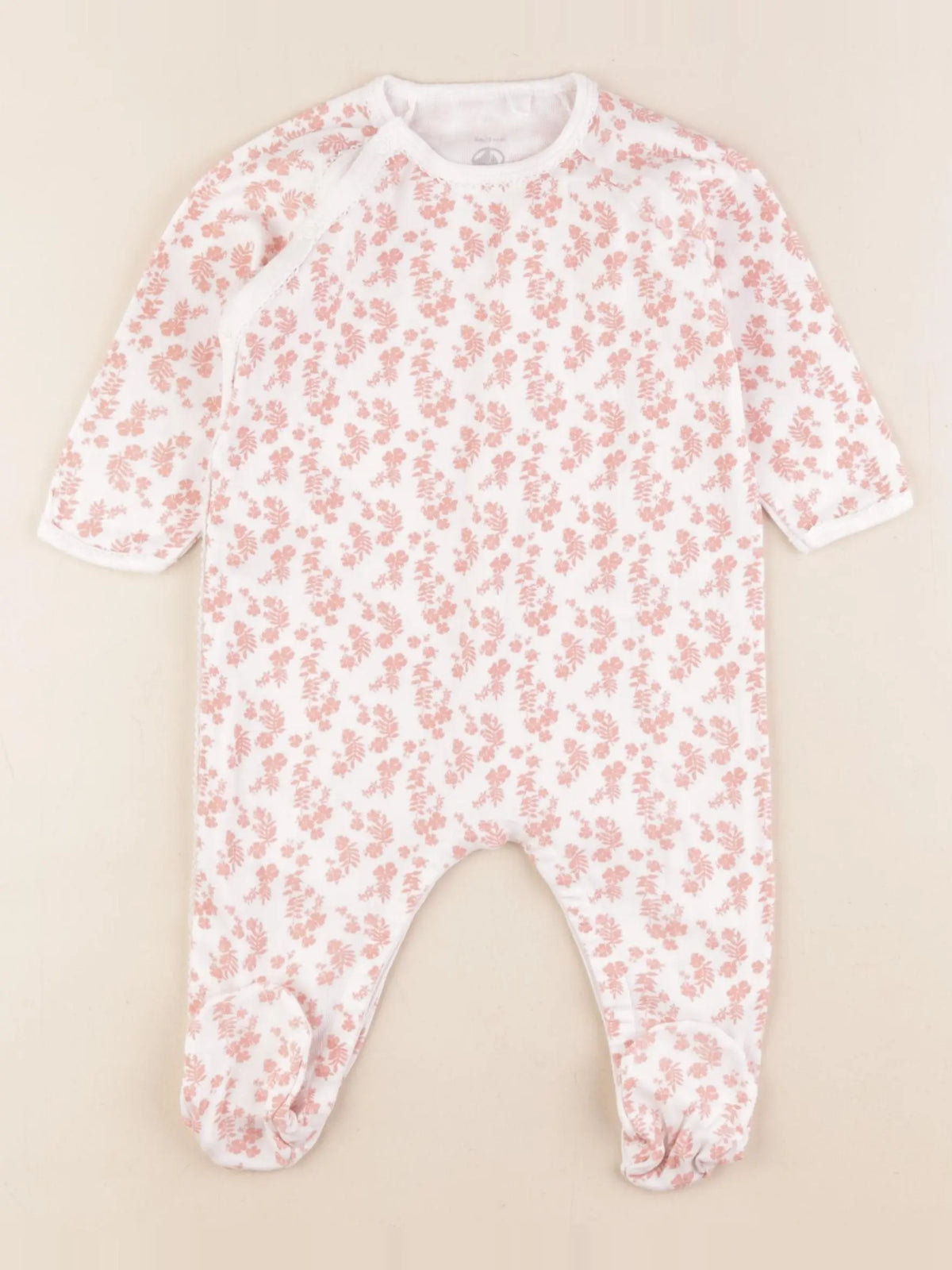 Petit Bateau - pyjama coton blanc, rose - 9 mois