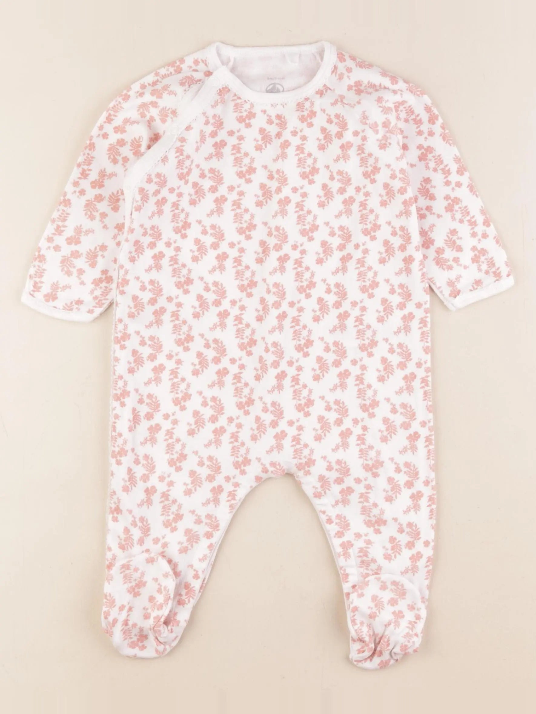 Petit Bateau - pyjama coton blanc, rose - 9 mois