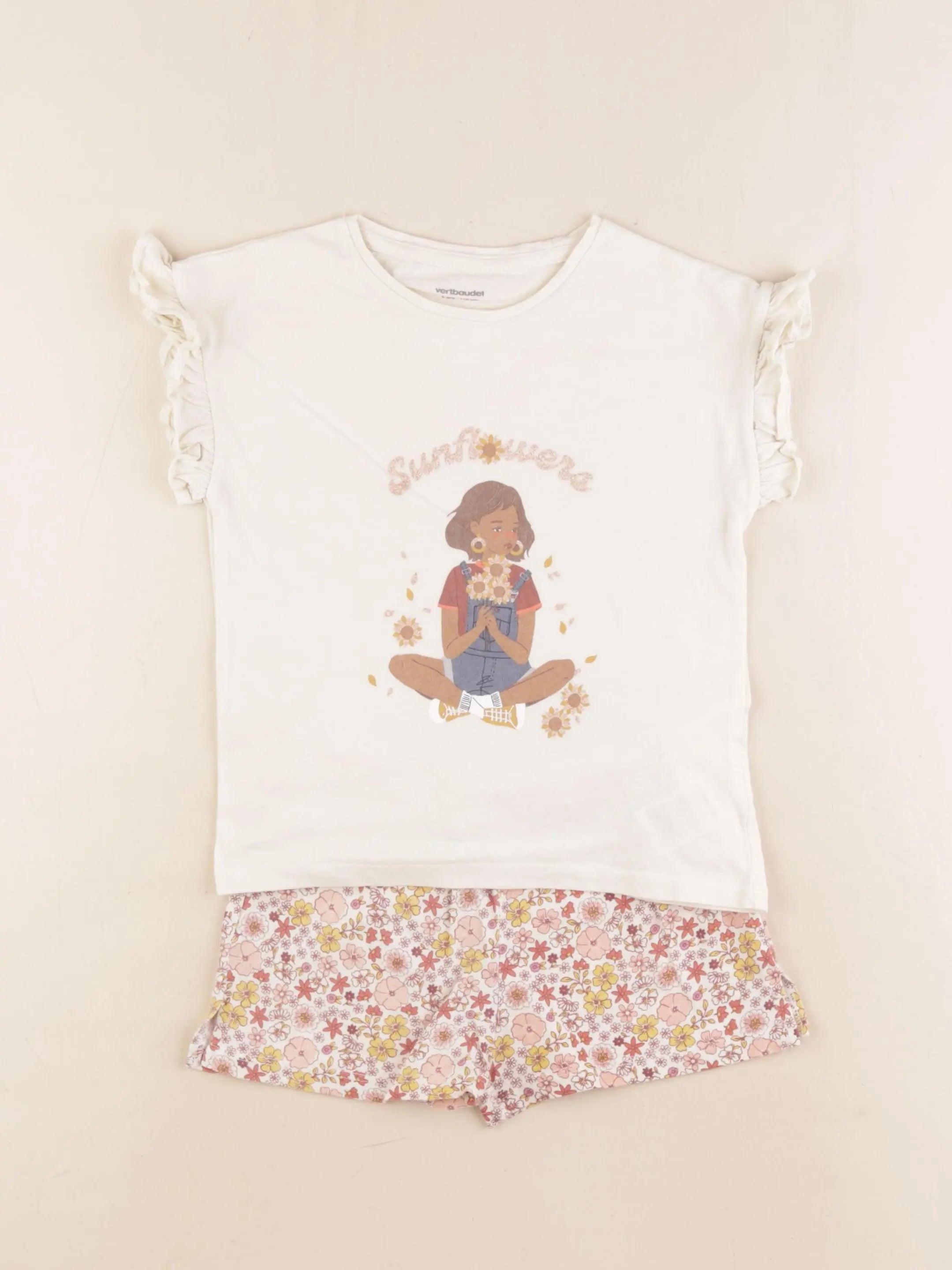 Vertbaudet - pyjama coton beige, rose - 5 ans