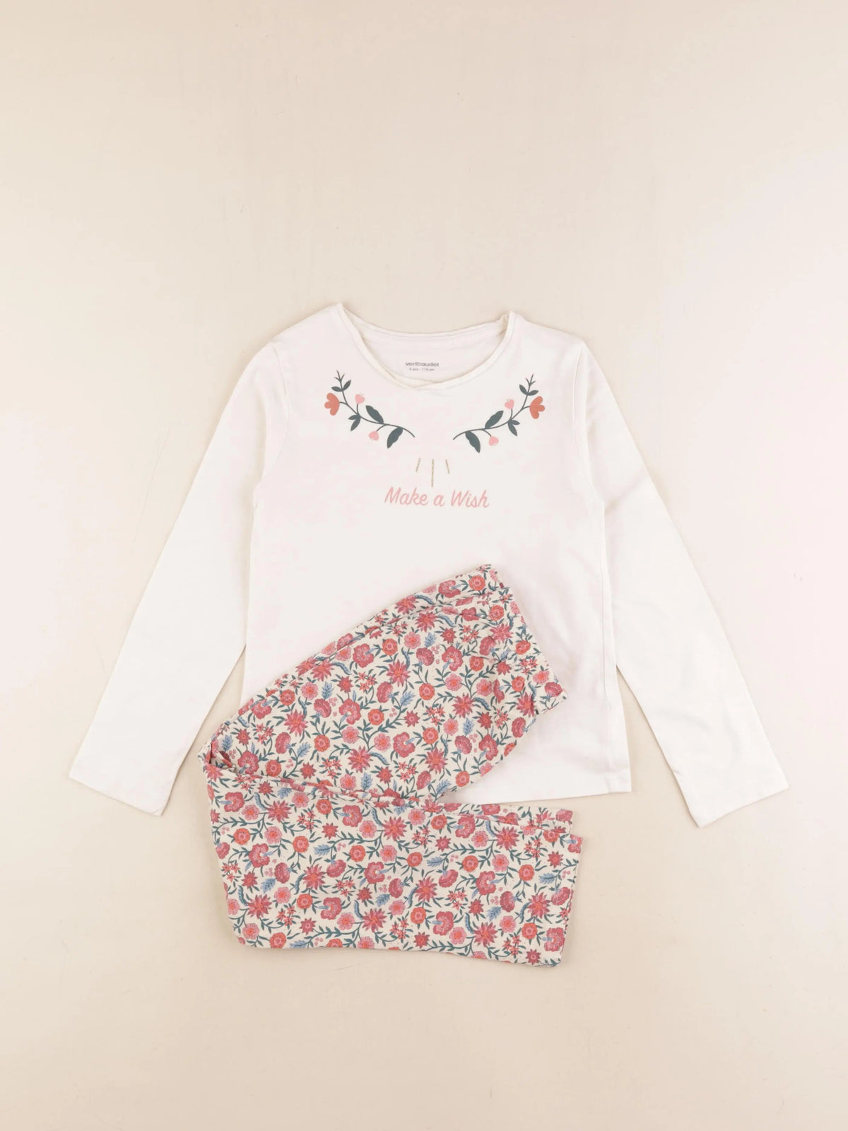 Vertbaudet - pyjama coton beige, rose - 6 ans