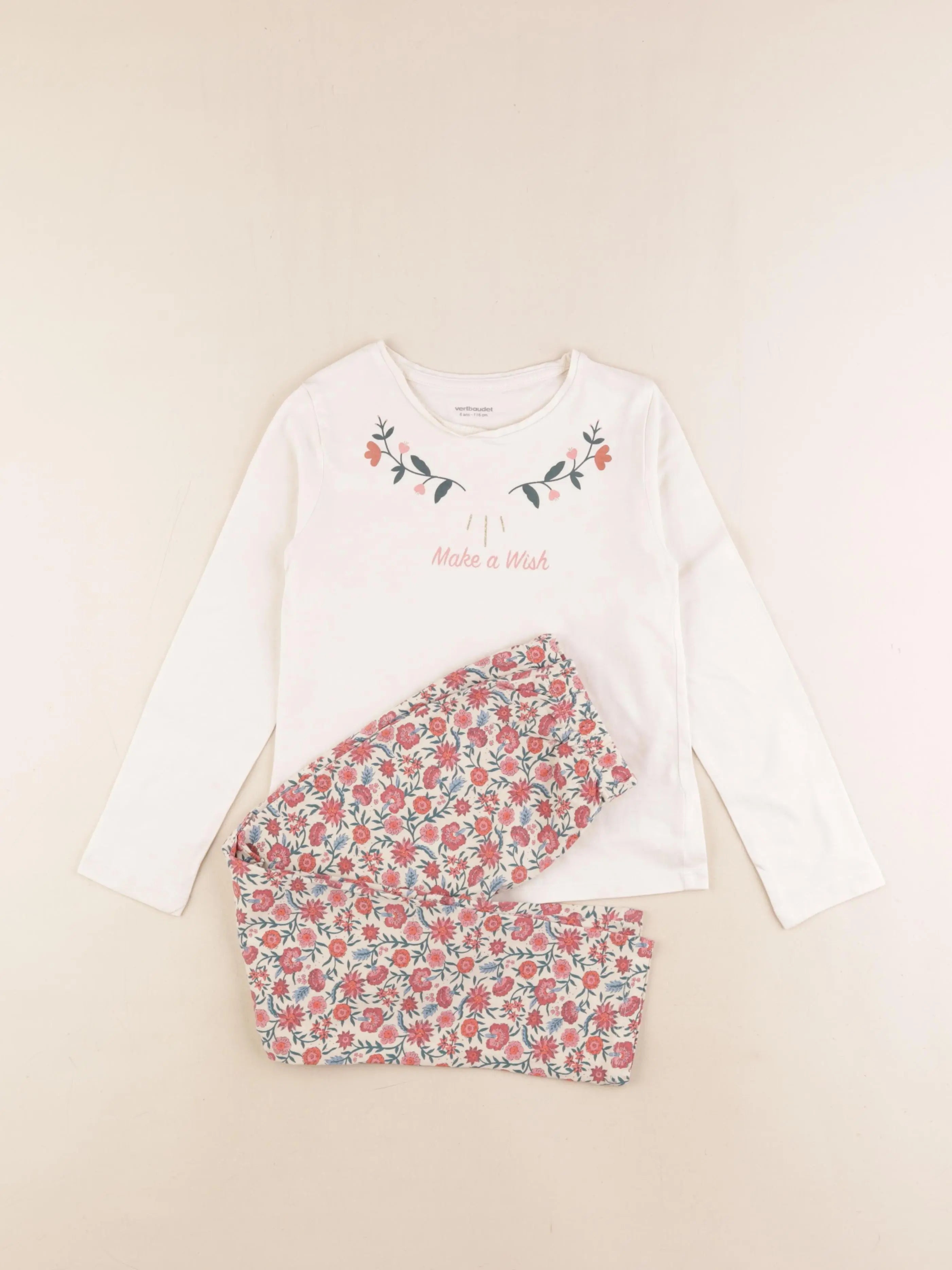 Vertbaudet - pyjama coton beige, rose - 6 ans