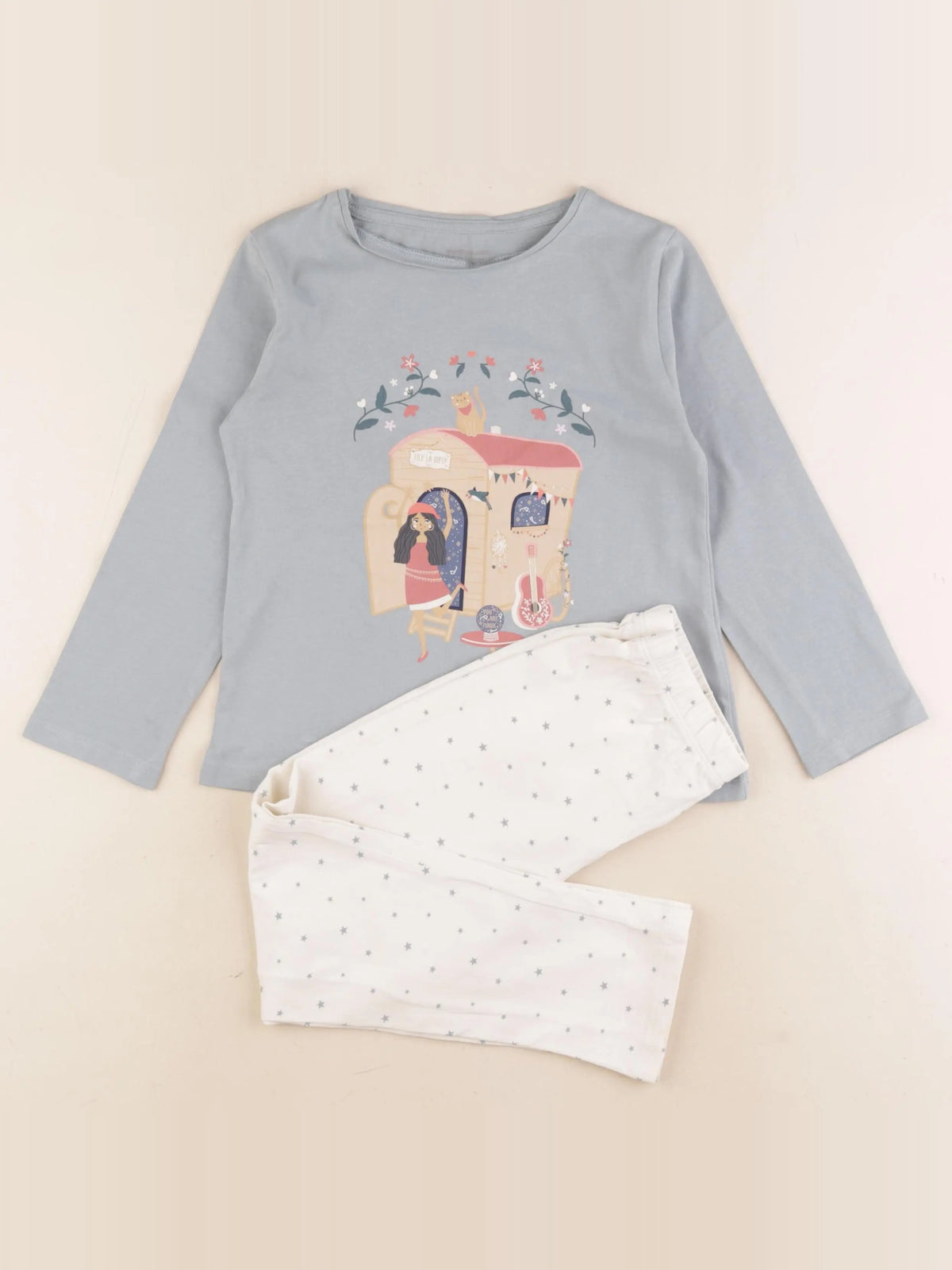 Vertbaudet - pyjama coton bleu, beige - 6 ans