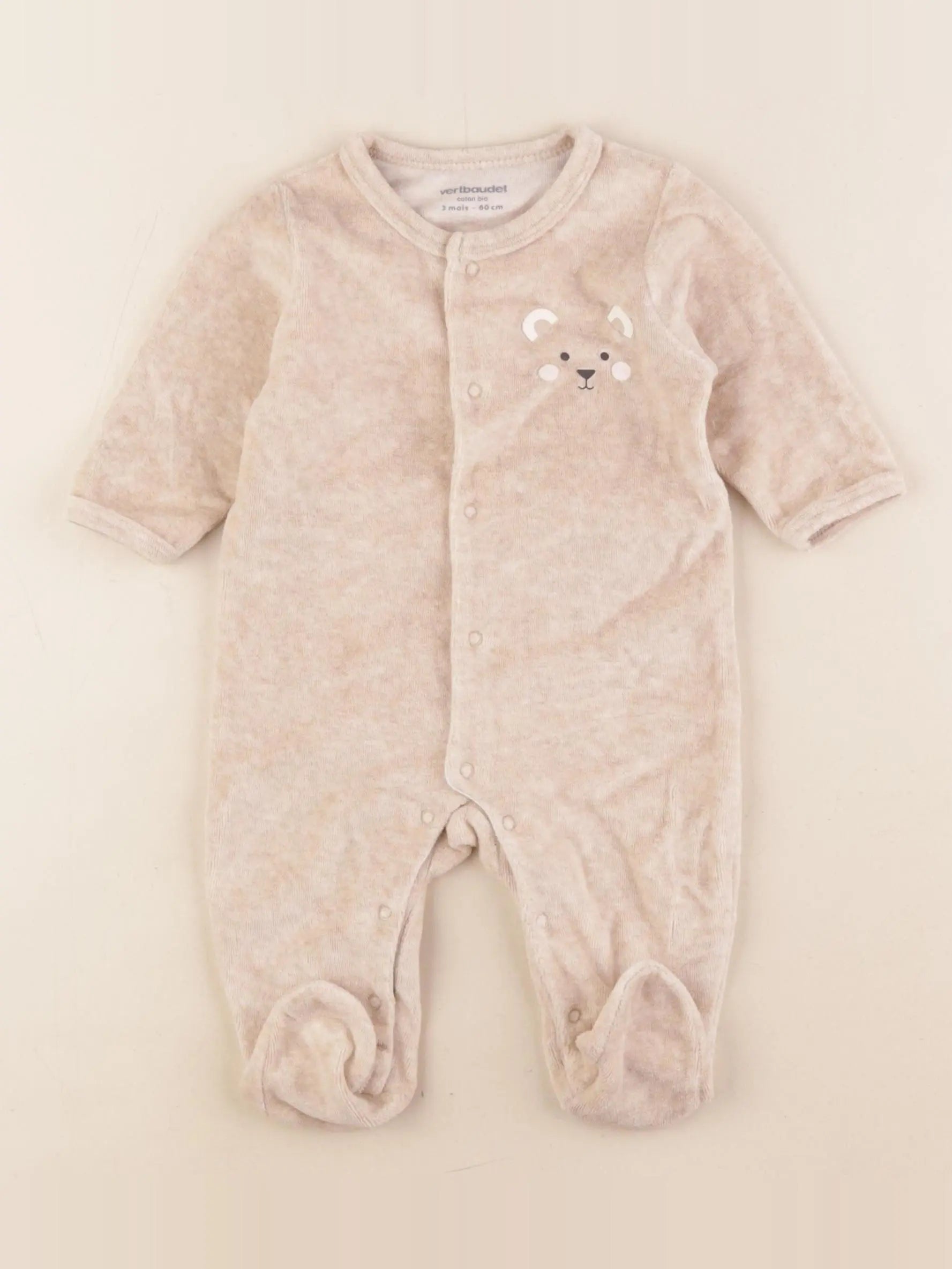 Vertbaudet - pyjama velours beige - 3 mois