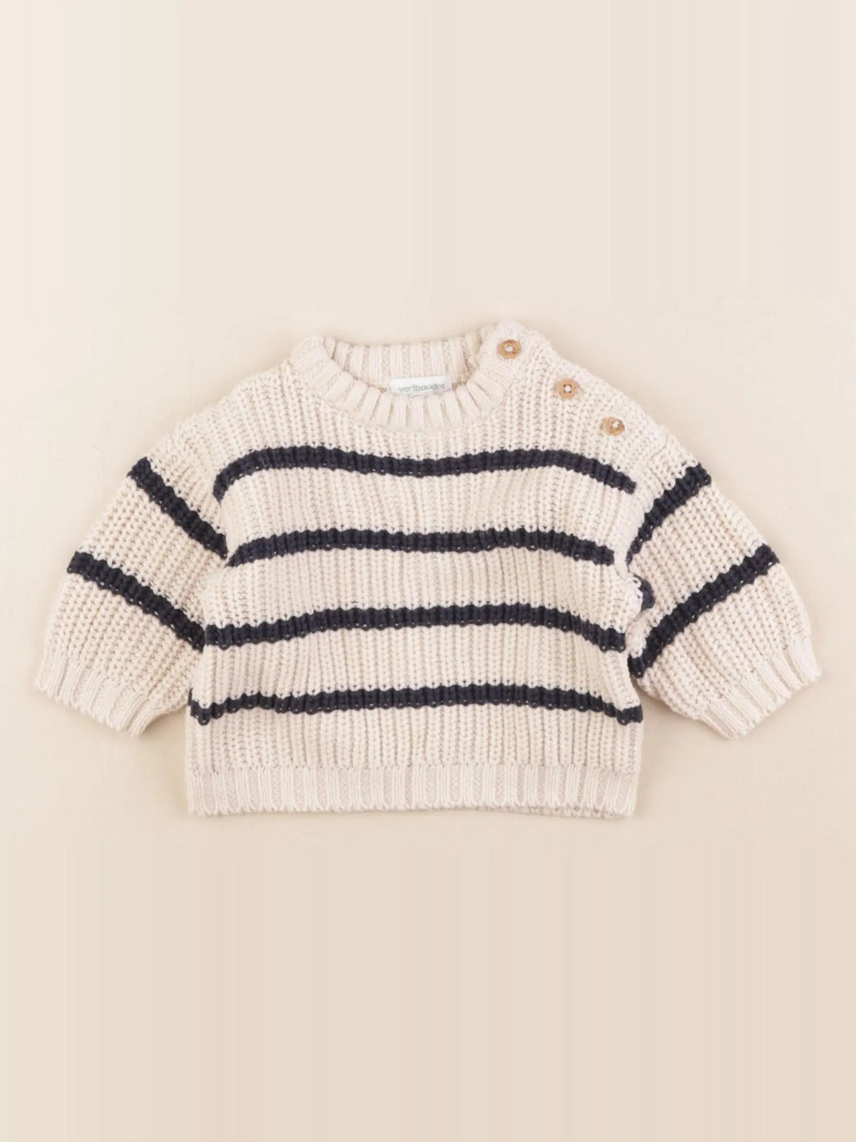 Vertbaudet - pull velours beige, bleu - 3 mois