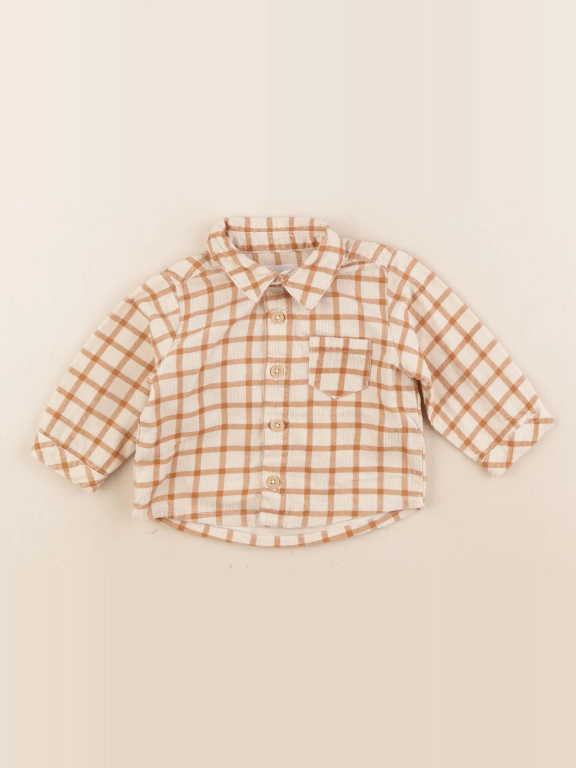 Vertbaudet - chemise velours beige, marron - 3 mois