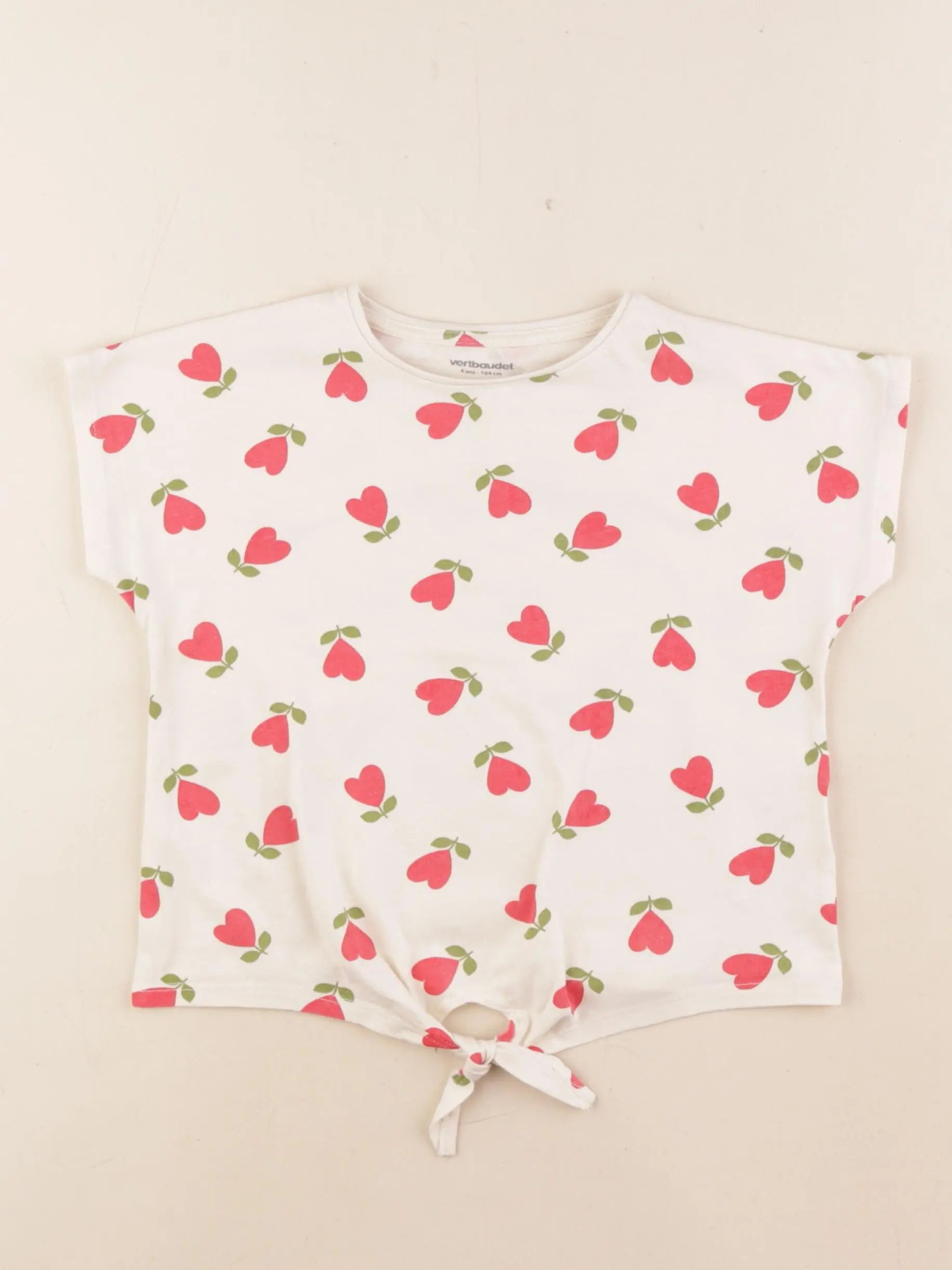 Vertbaudet - tee-shirt beige, rouge - 4 ans
