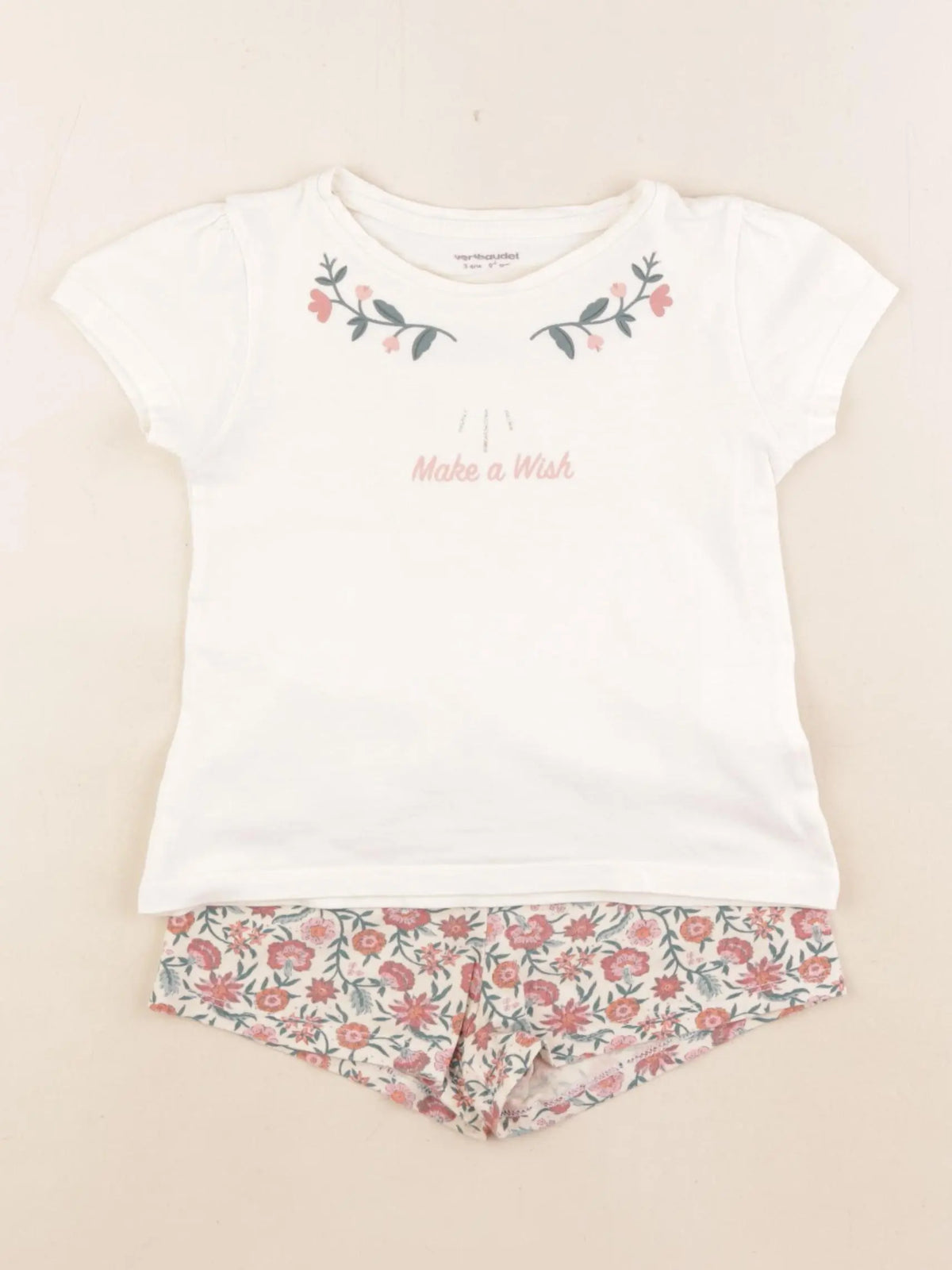 Vertbaudet - pyjama coton beige, rose - 3 ans